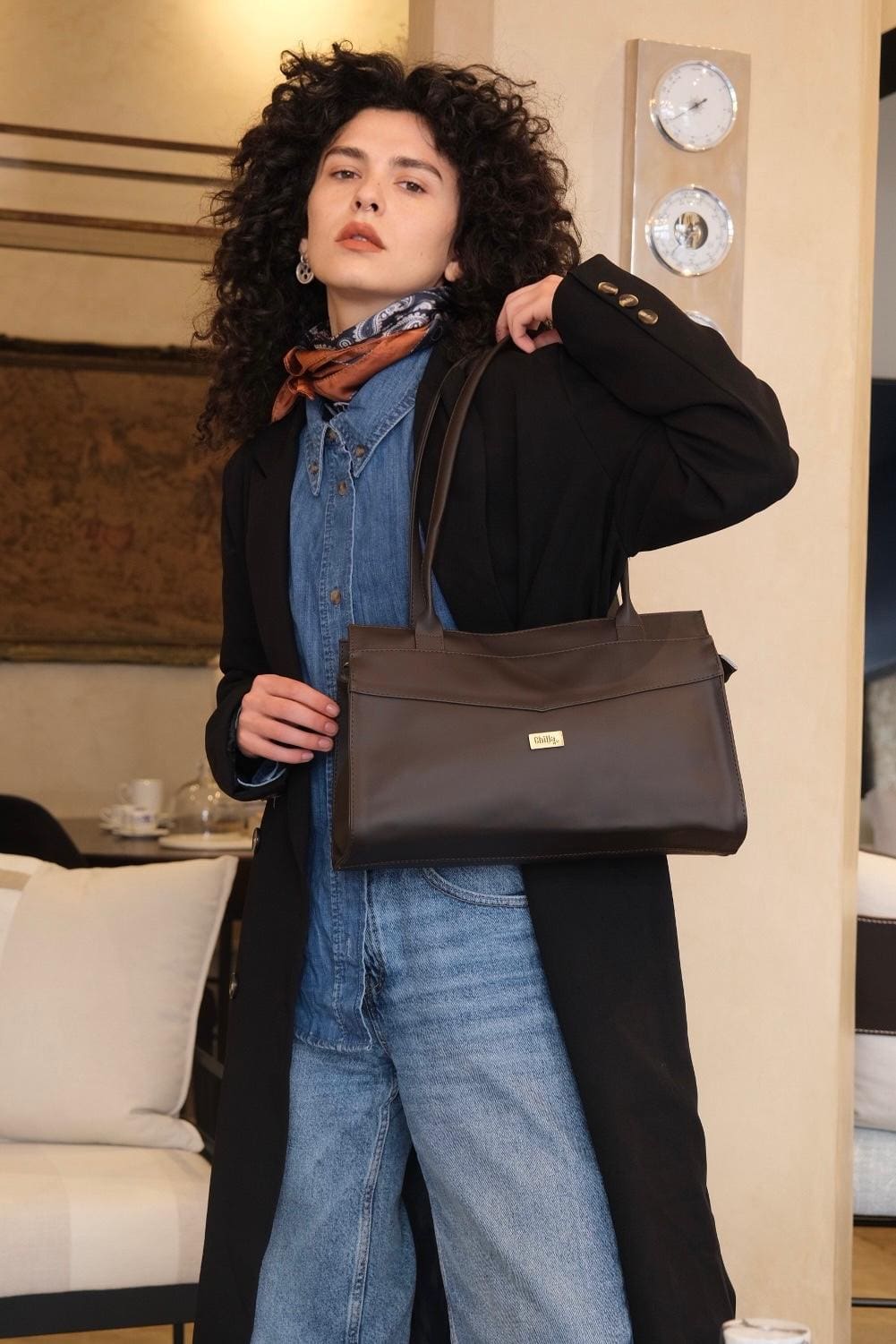 Chocolate Brown Lou'iz Shoulder Bag