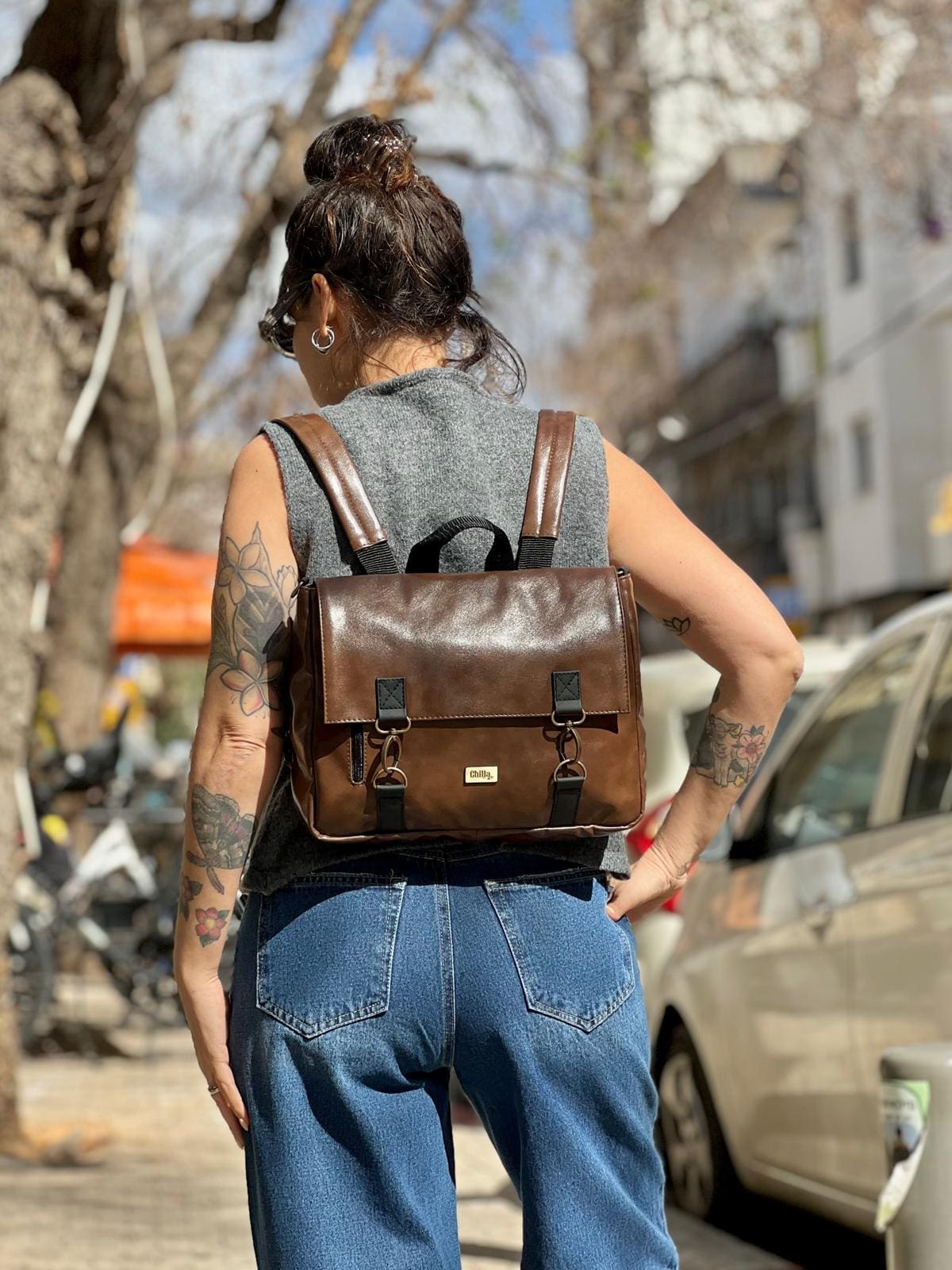 Shiny Brown Jaffa Backpack/Side Bag