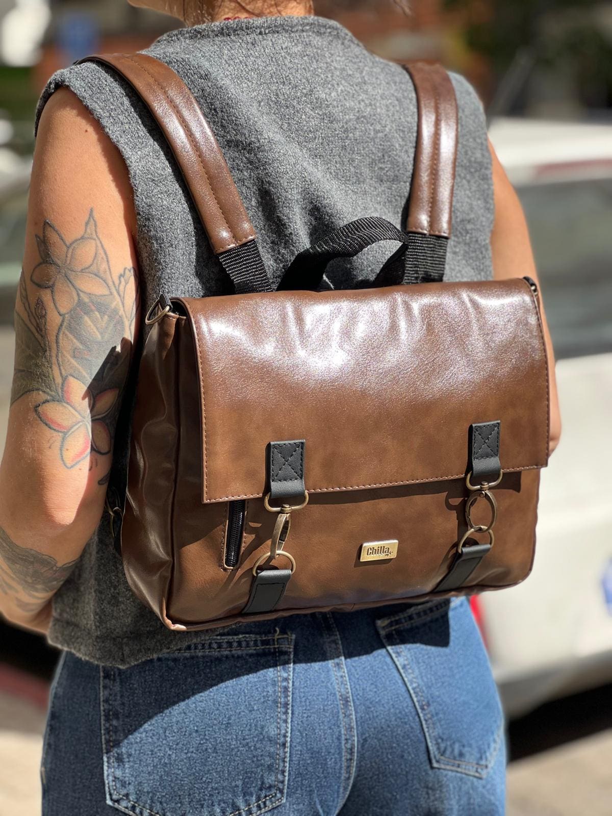 Shiny Brown Jaffa Backpack/Side Bag