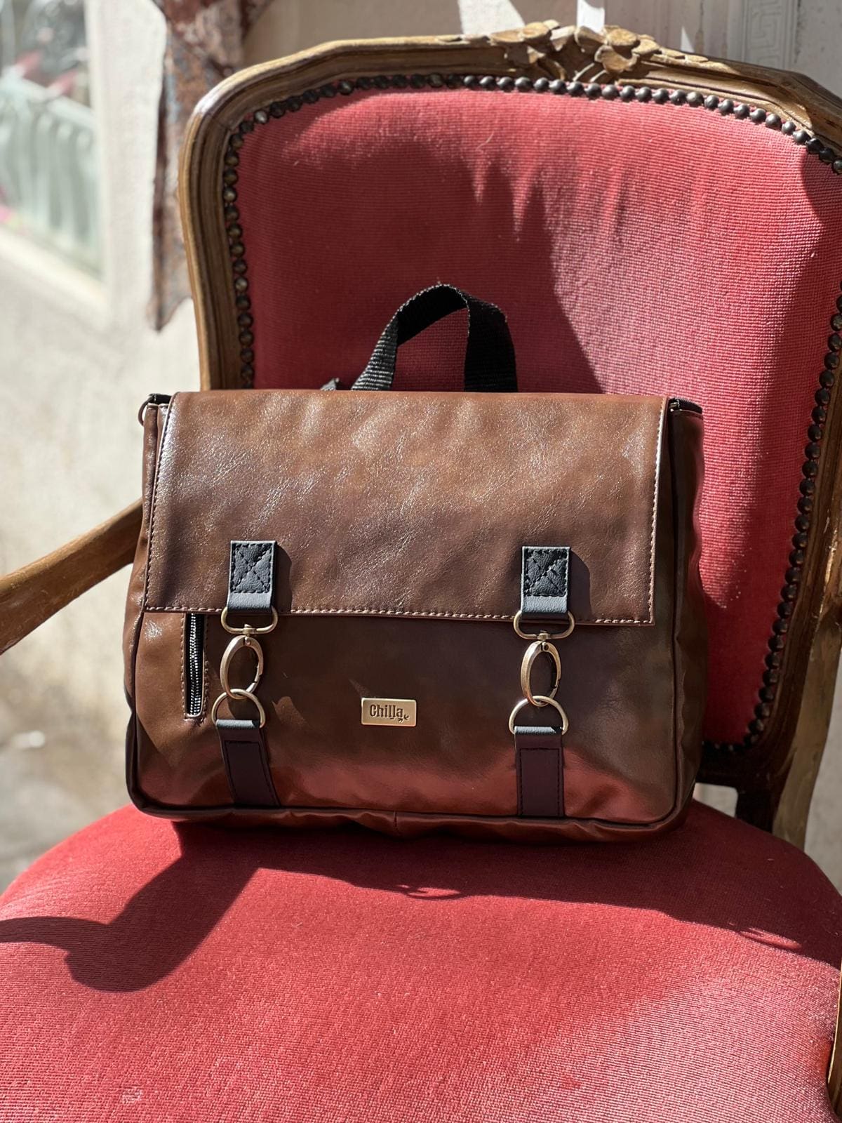 Shiny Brown Jaffa Backpack/Side Bag