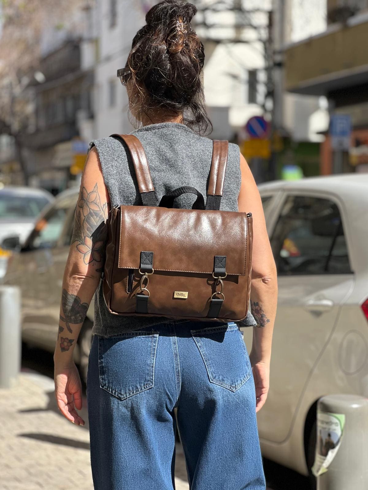 Shiny Brown Jaffa Backpack/Side Bag