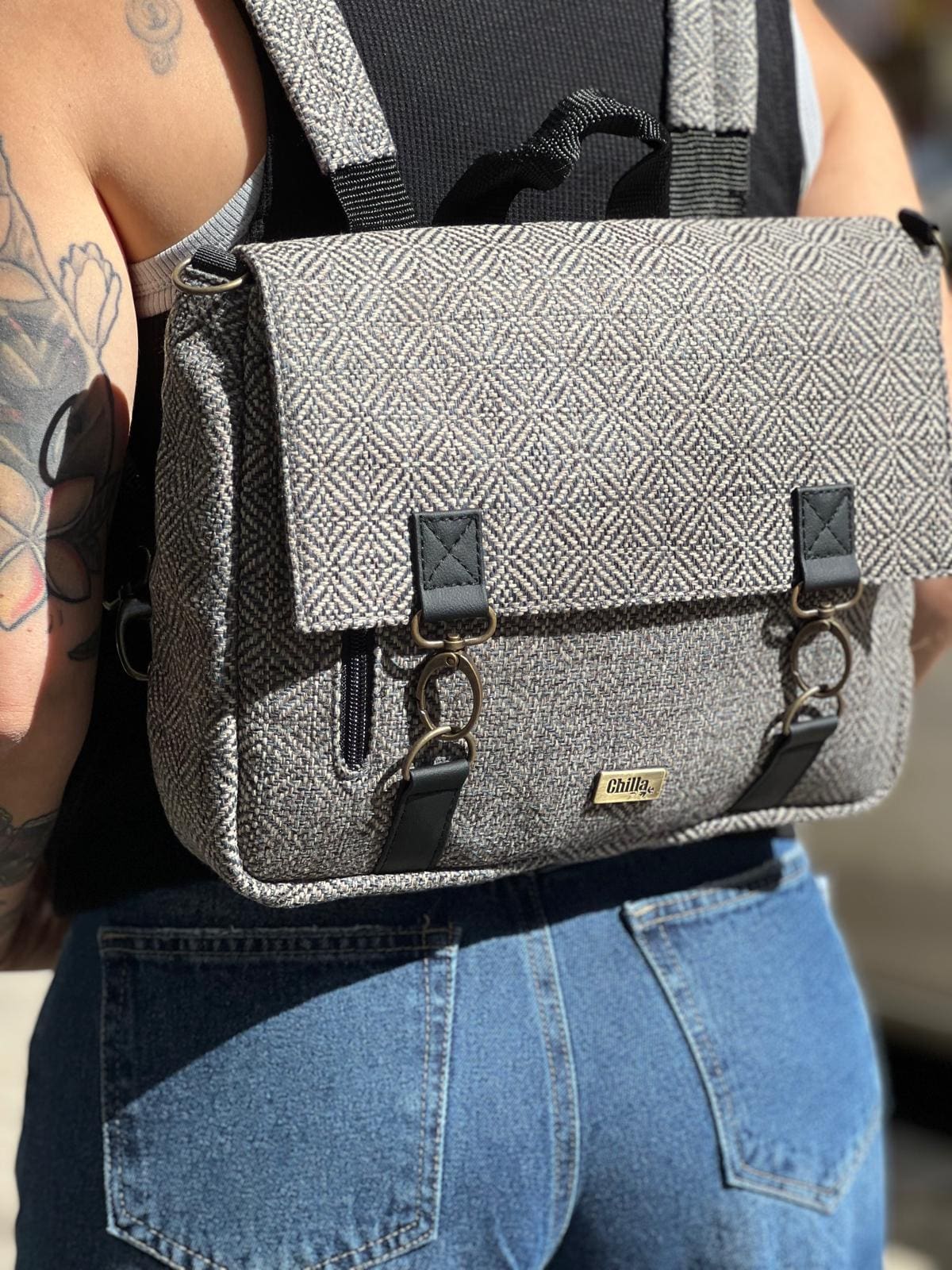 Gray Tweed Jaffa Backpack/Side Bag