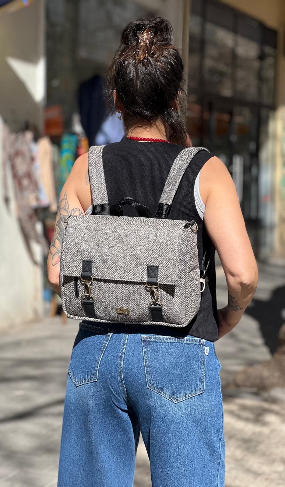 Gray Tweed Jaffa Backpack/Side Bag
