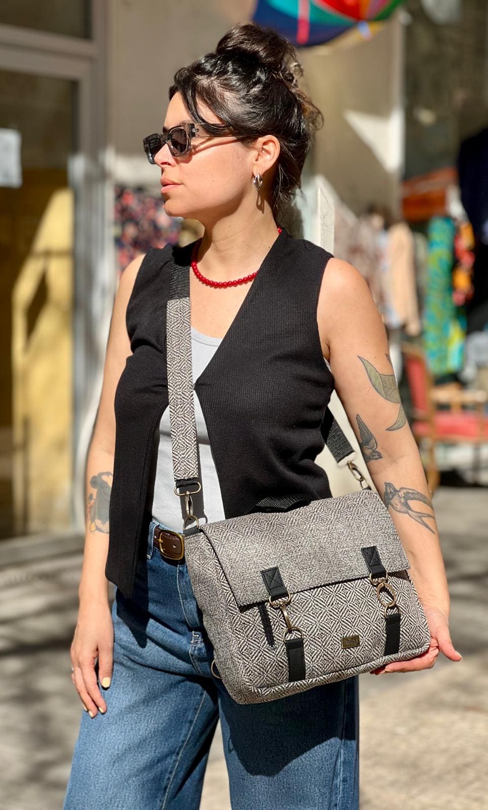 Gray Tweed Jaffa Backpack/Side Bag