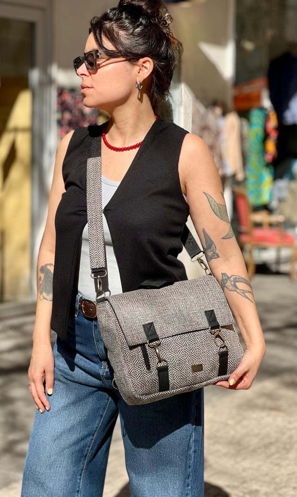 Gray Tweed Jaffa Backpack/Side Bag