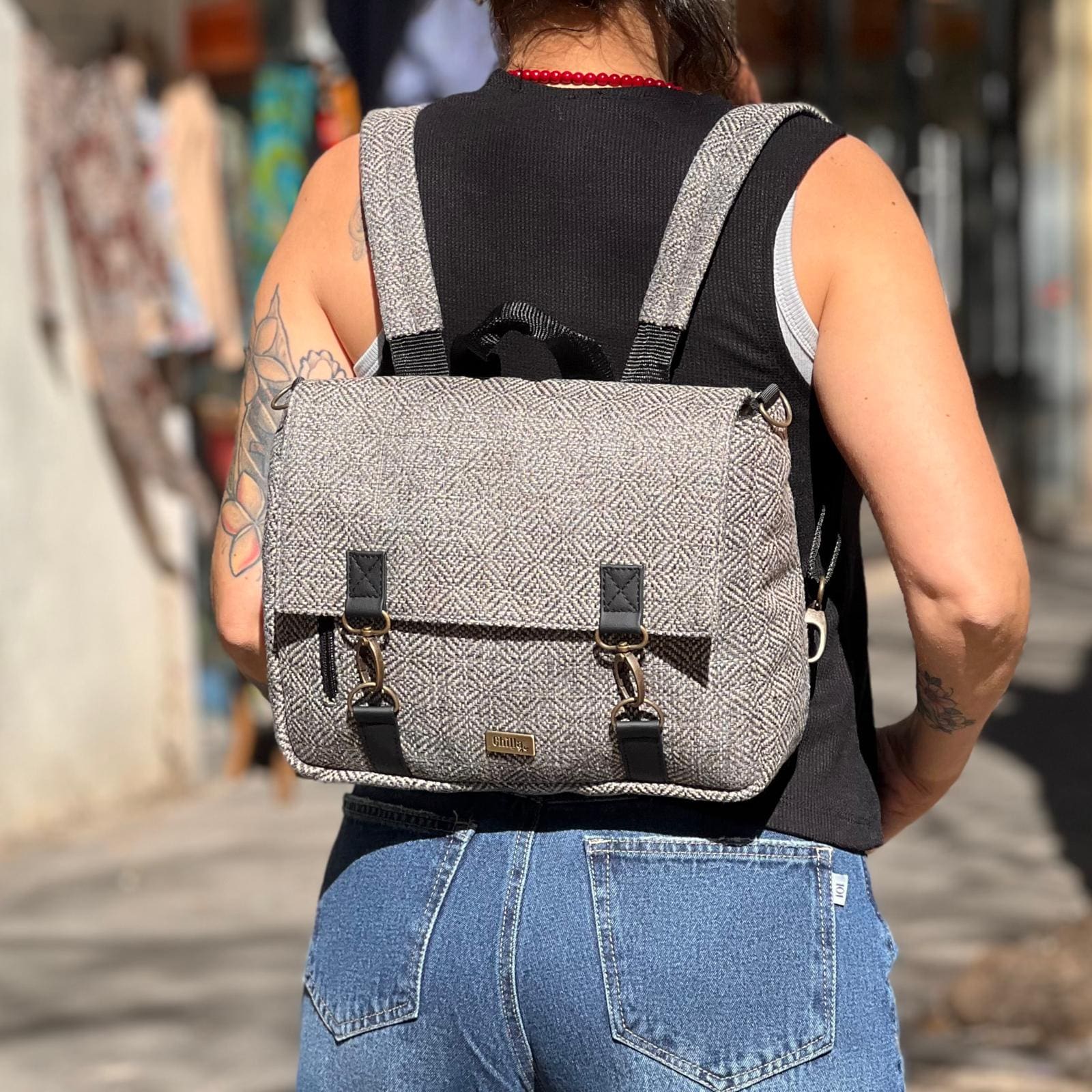 Gray Tweed Jaffa Backpack/Side Bag