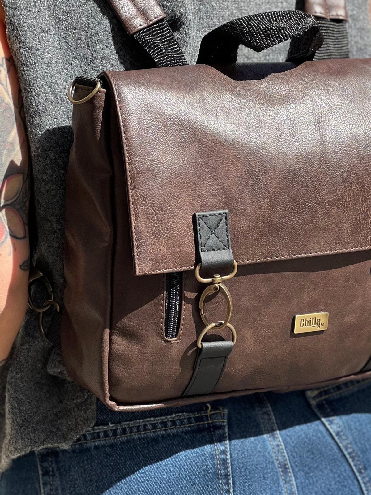 Dark Brown Jaffa Backpack/Side Bag