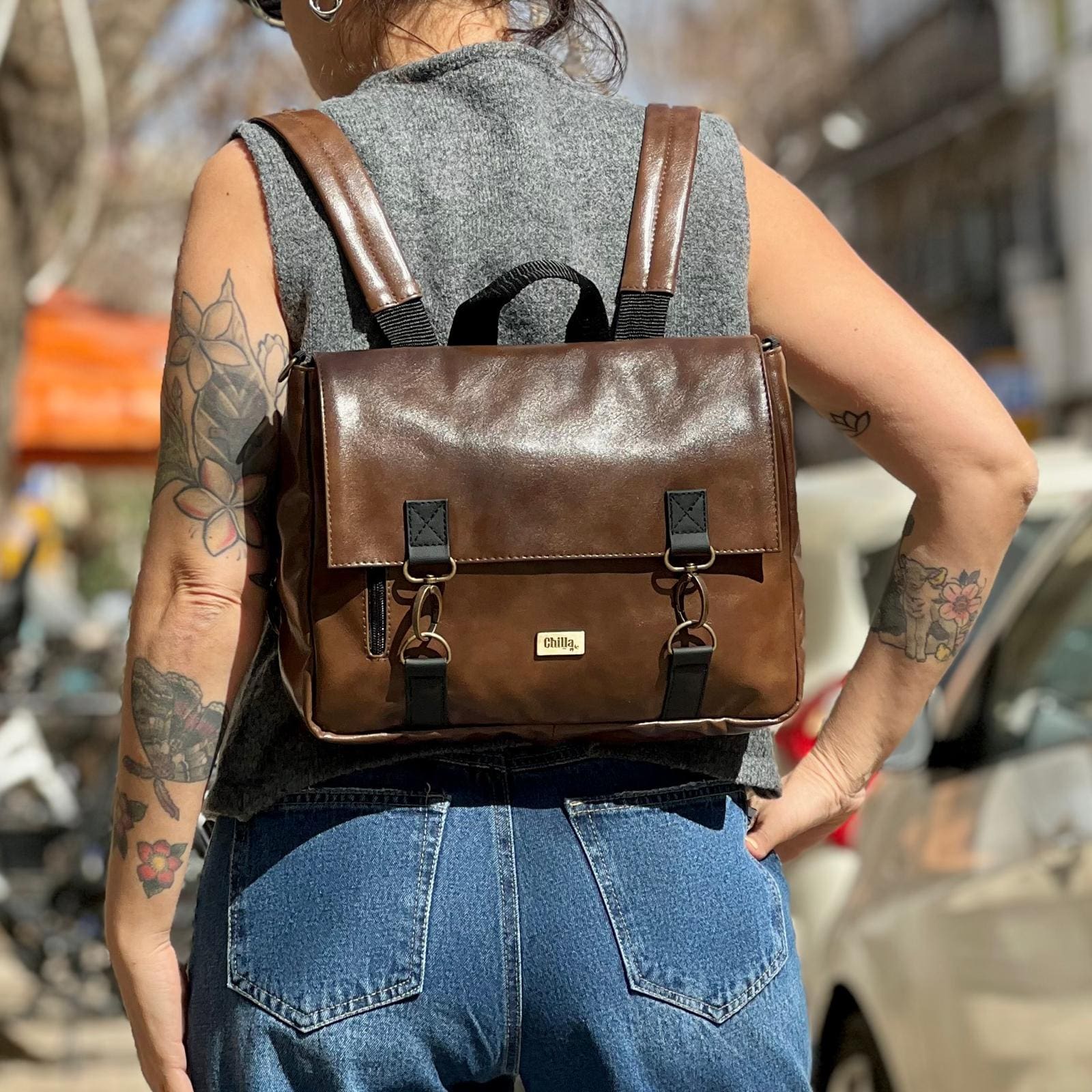 Shiny Brown Jaffa Backpack/Side Bag