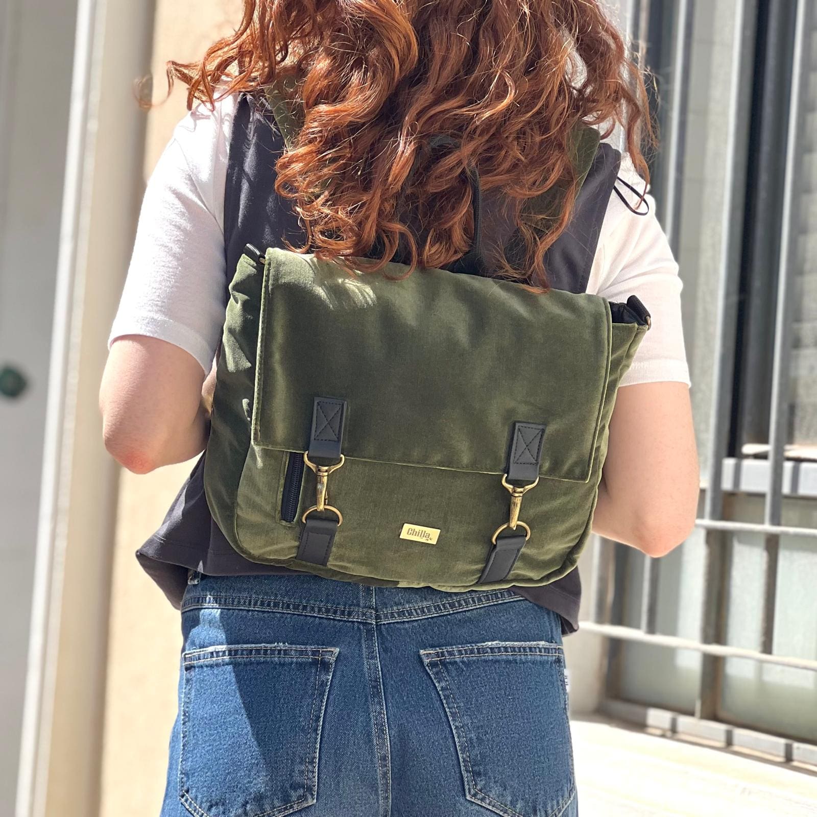 Antique Green Velvet Jaffa Backpack/Side Bag