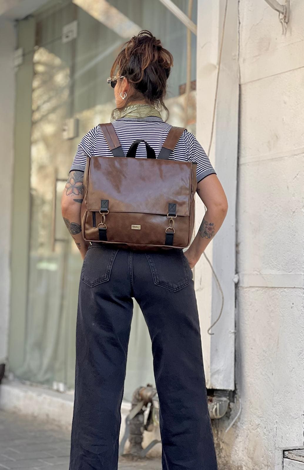 Glossy Brown Large Jaffa Backpack/Side Bag