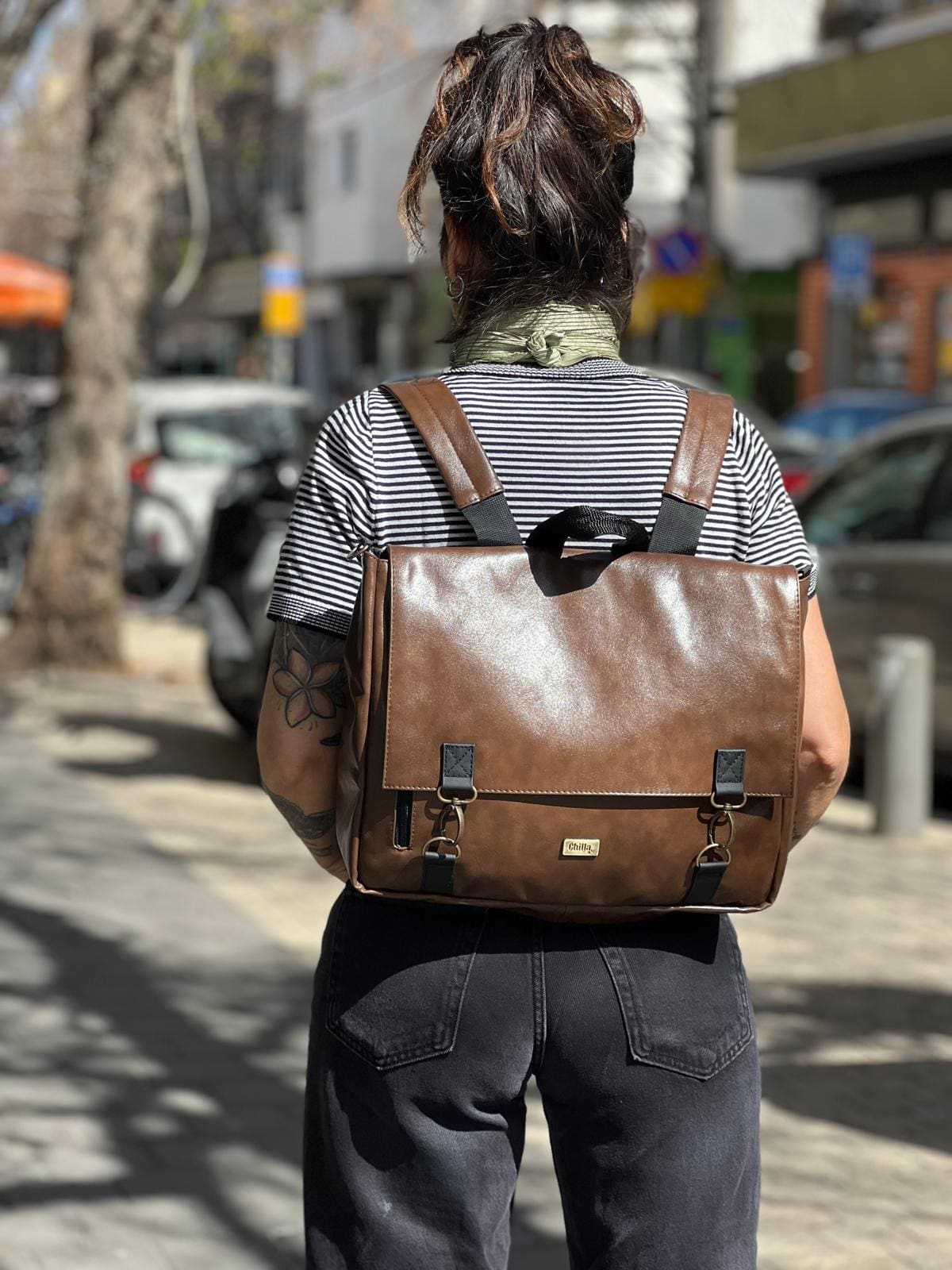 Glossy Brown Large Jaffa Backpack/Side Bag