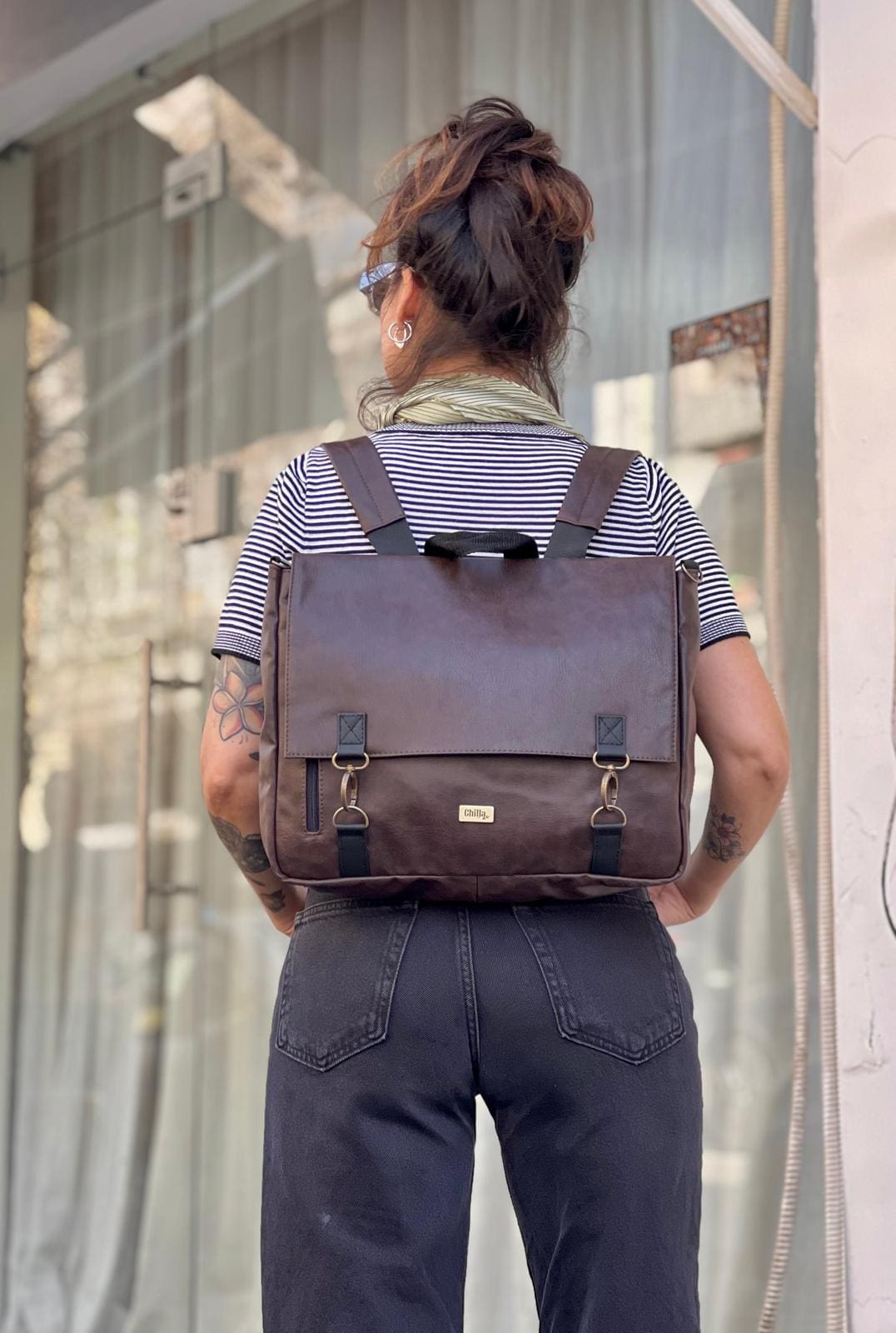 Brown Leather-Like Large Jaffa Backpack/Side Bag