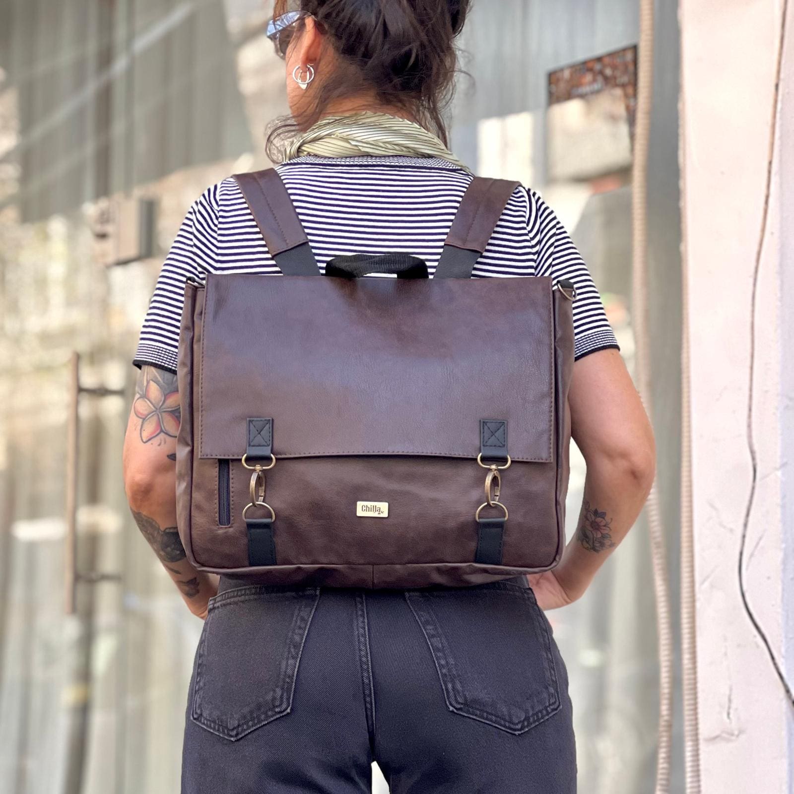 Brown Leather-Like Large Jaffa Backpack/Side Bag