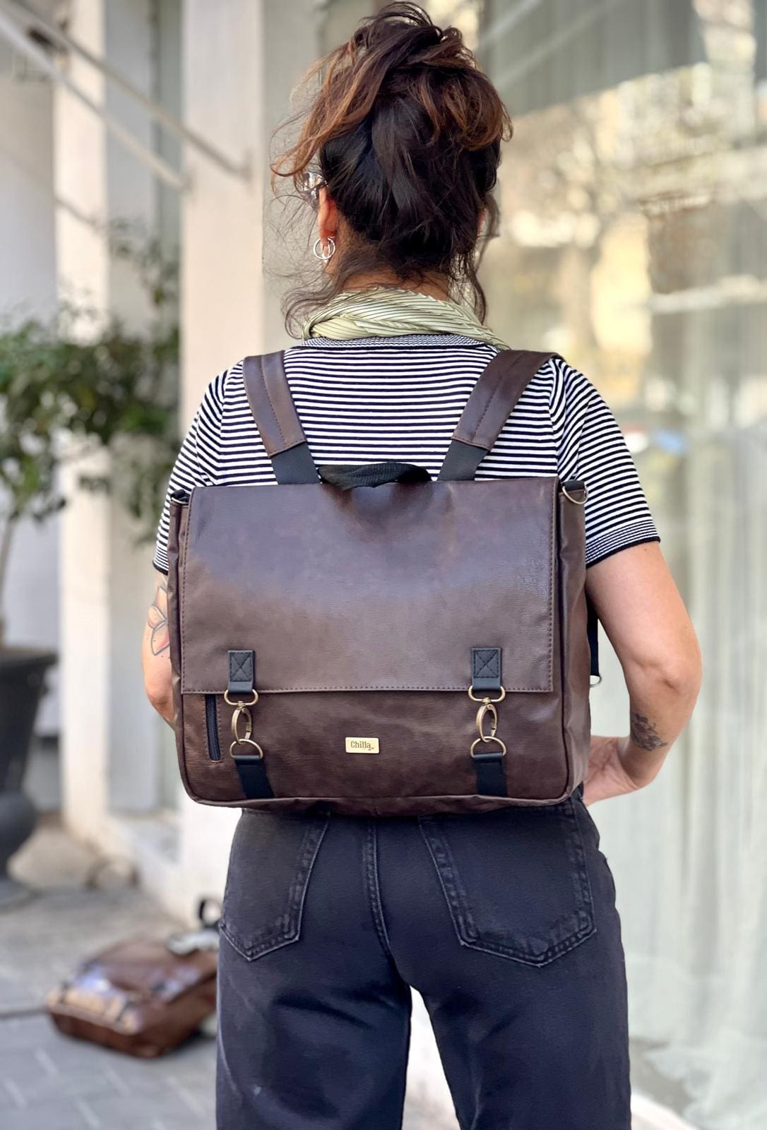 Brown Leather-Like Large Jaffa Backpack/Side Bag