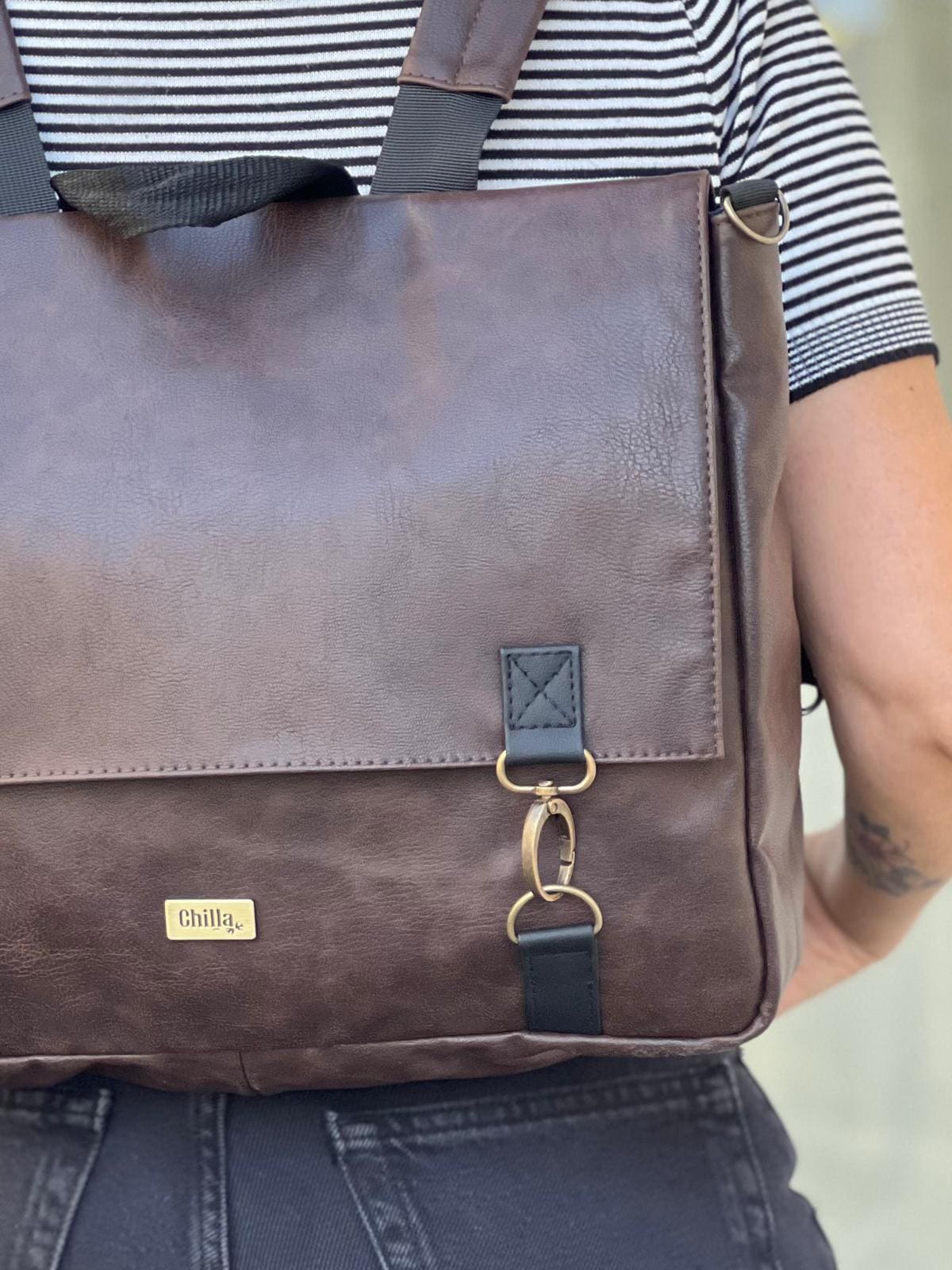 Brown Leather-Like Large Jaffa Backpack/Side Bag