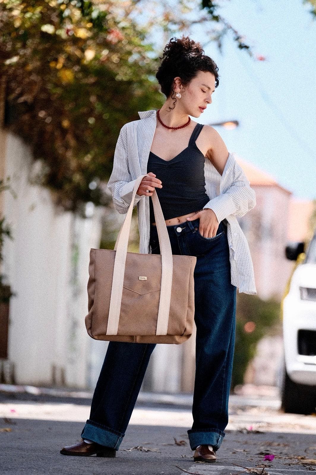 Light Brown Canvas NOKO Large Side Bag