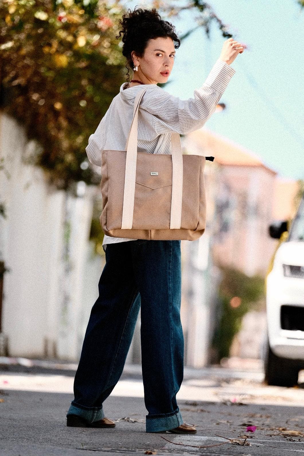 Light Brown Canvas NOKO Large Side Bag