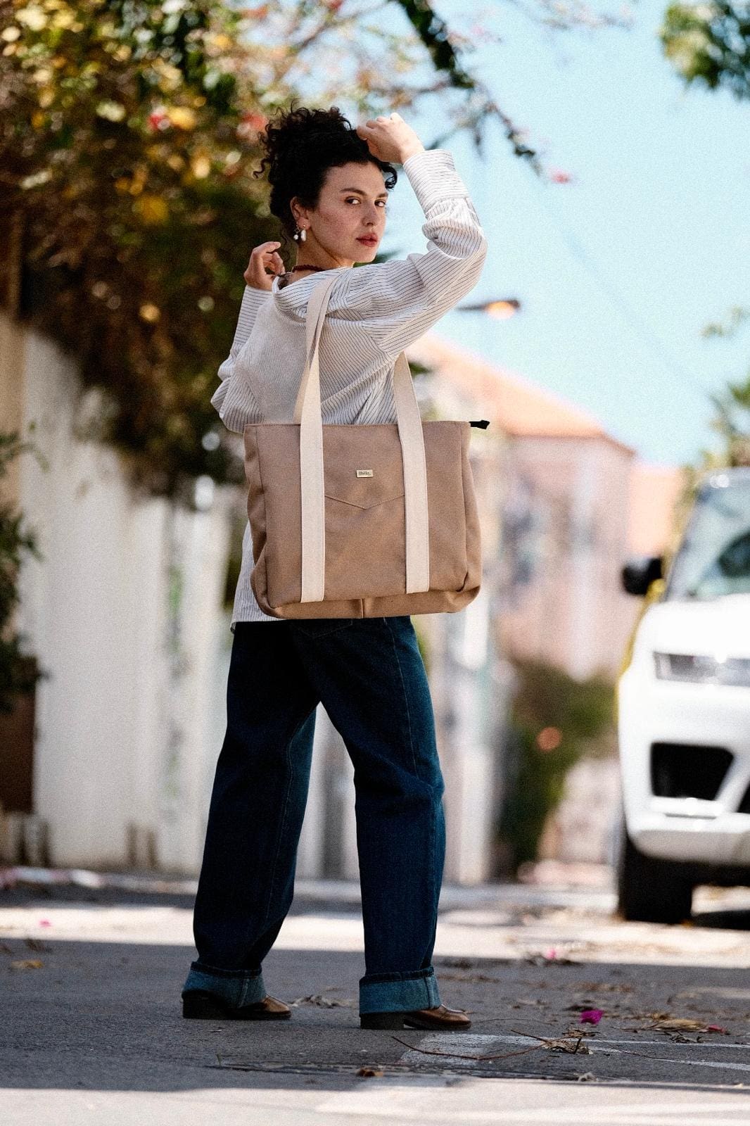 Light Brown Canvas NOKO Large Side Bag