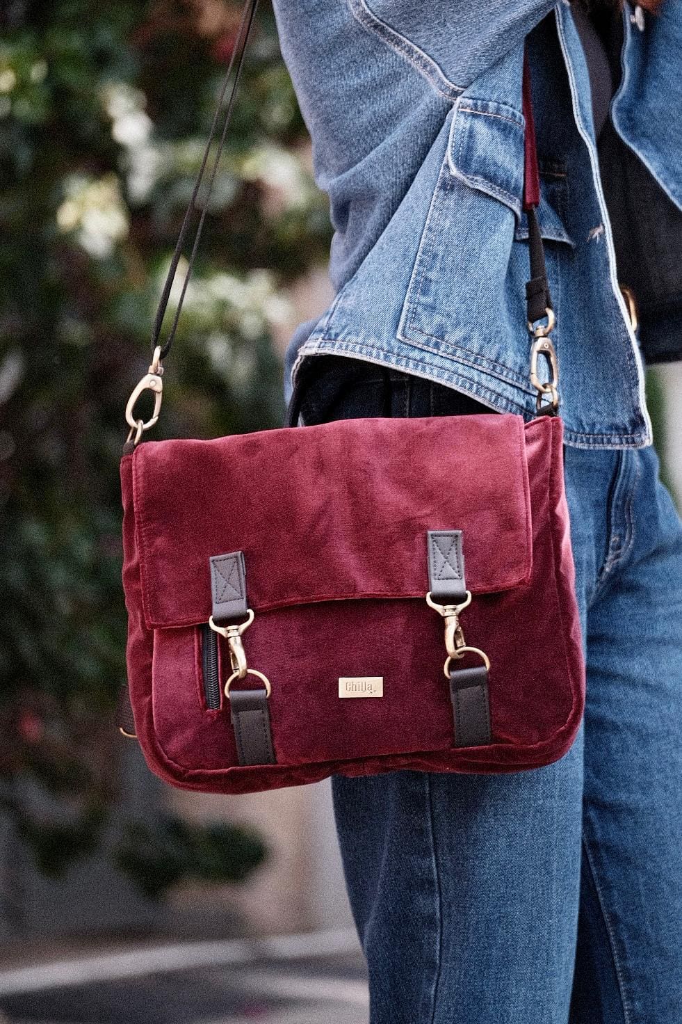 Burgundy Velvet Jaffa Backpack/Side Bag
