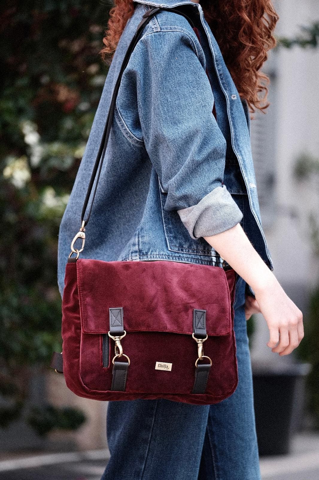 Burgundy Velvet Jaffa Backpack/Side Bag