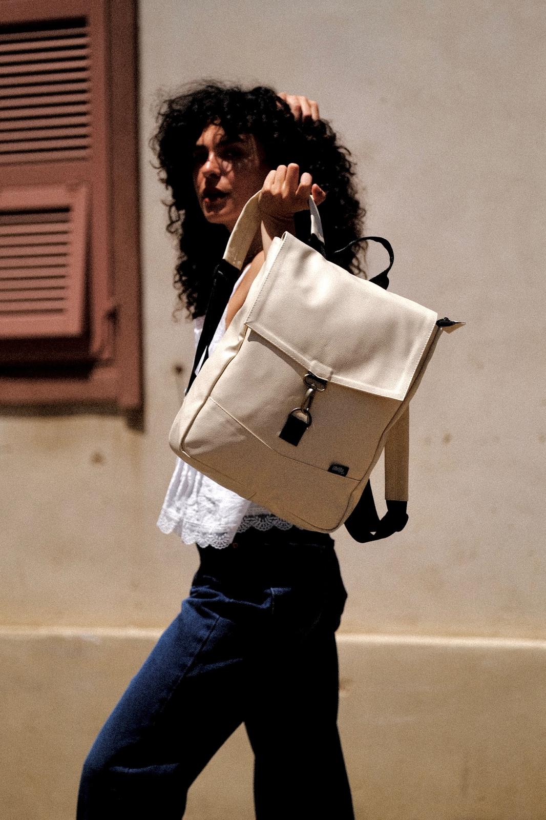 Cream Medium Students Backpack