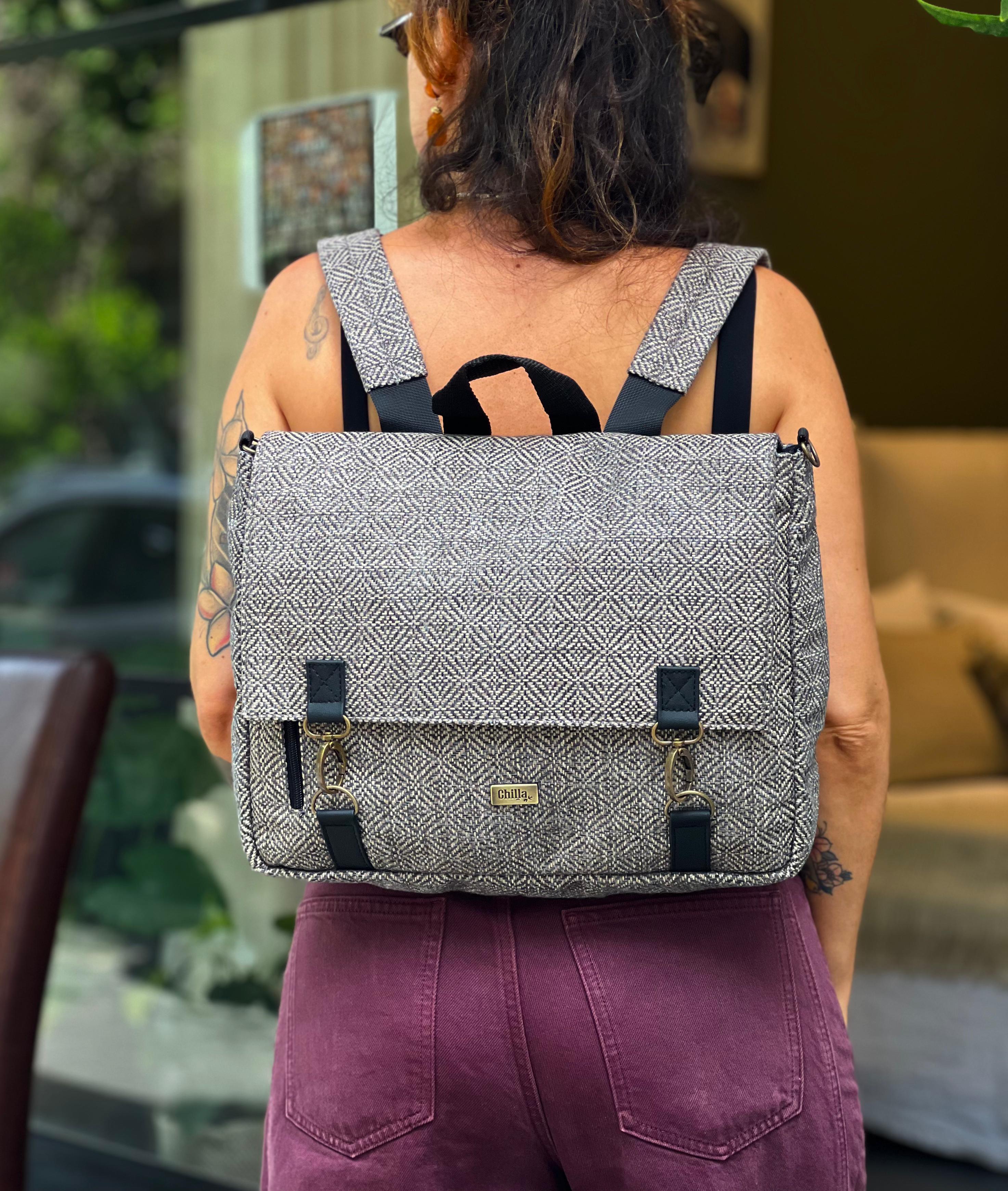 Large Gray Tweed Jaffa Side/Backpack