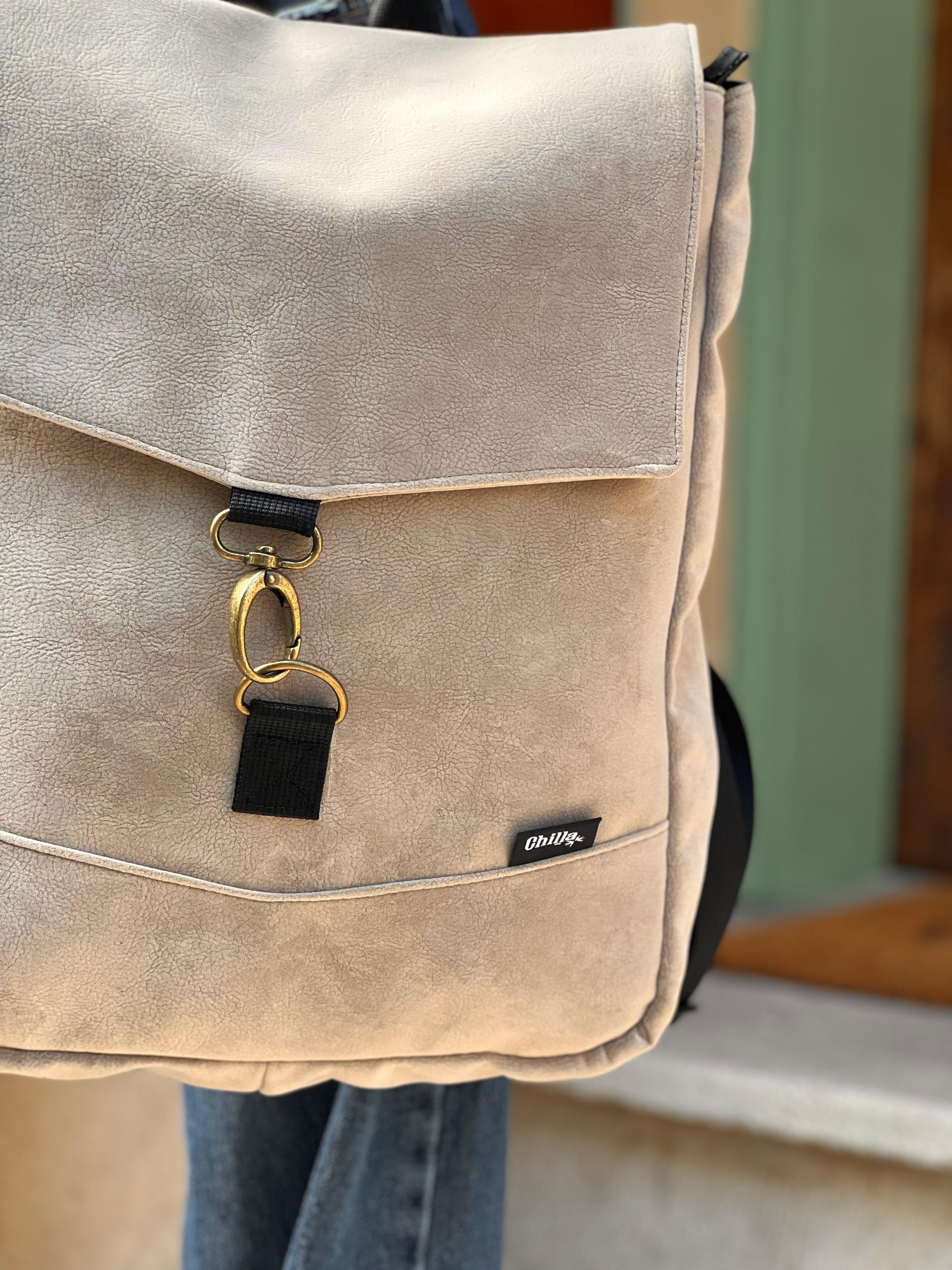 Cream Suede-Like Medium Students Backpack