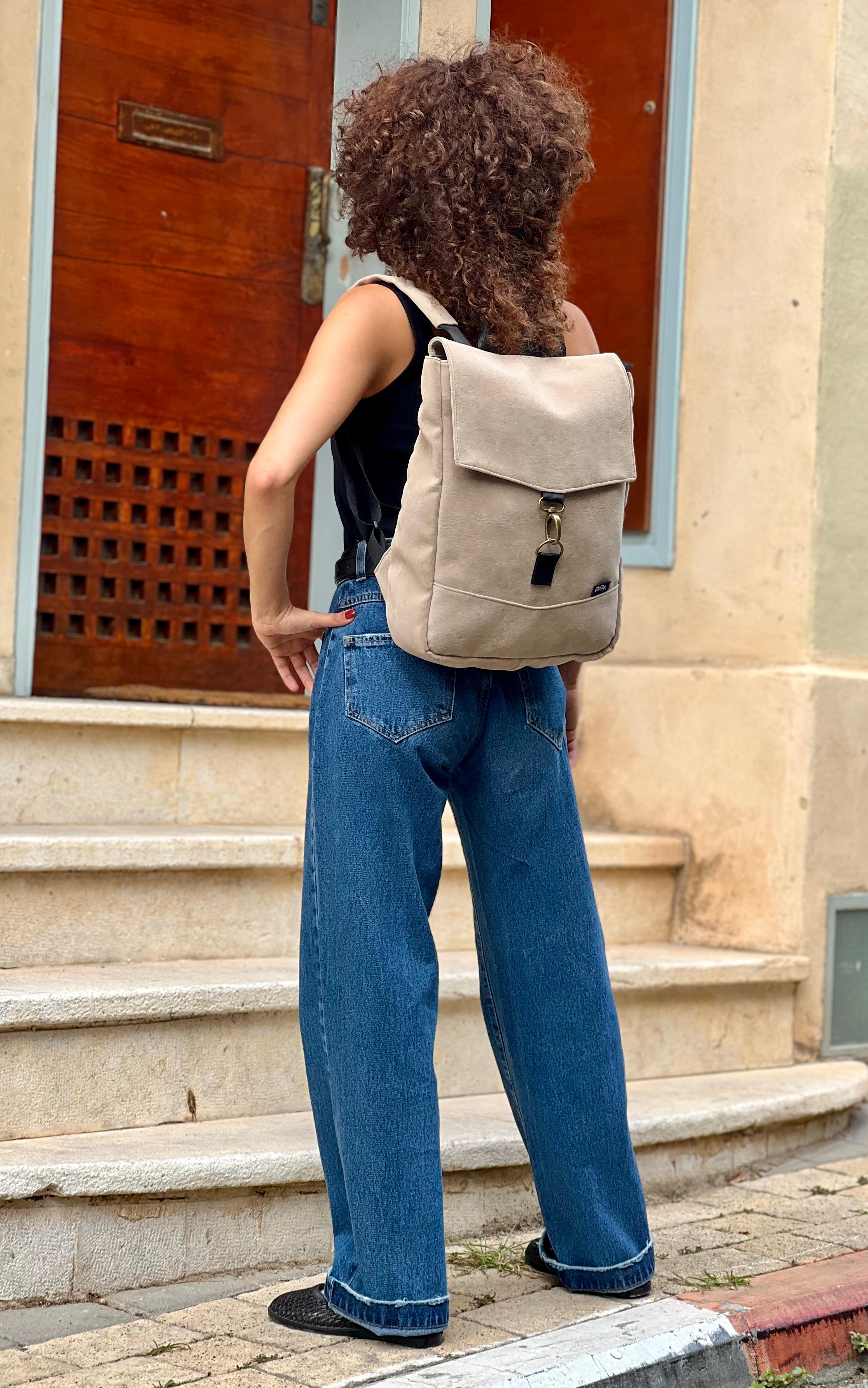 Cream Suede-Like Medium Students Backpack