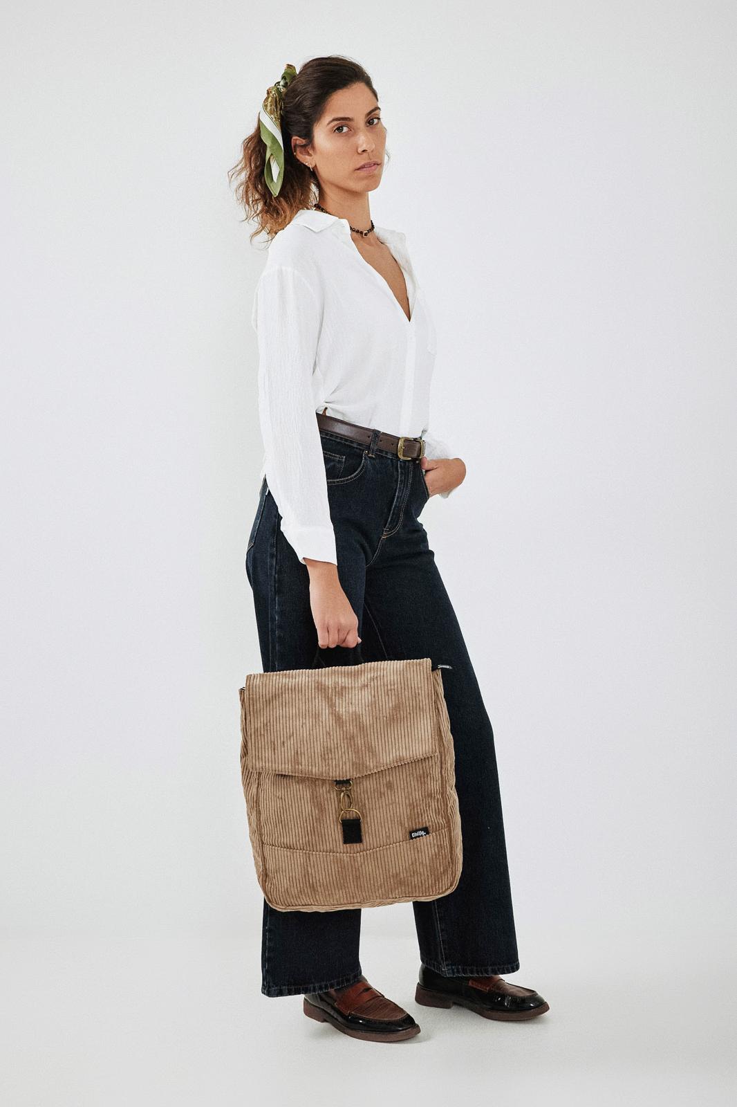 Light Brown Corduroy Large Students Backpack