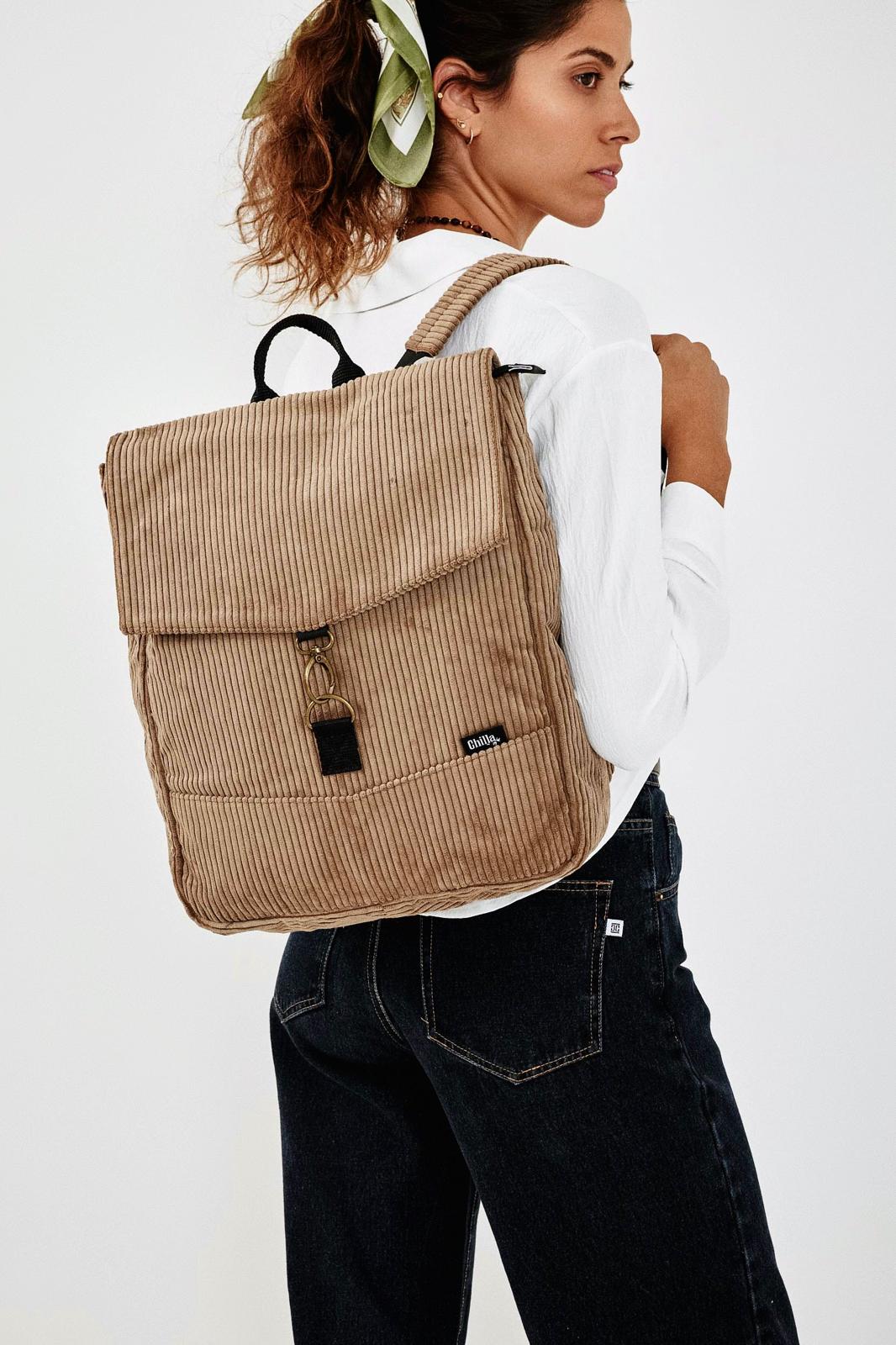 Light Brown Corduroy Large Students Backpack