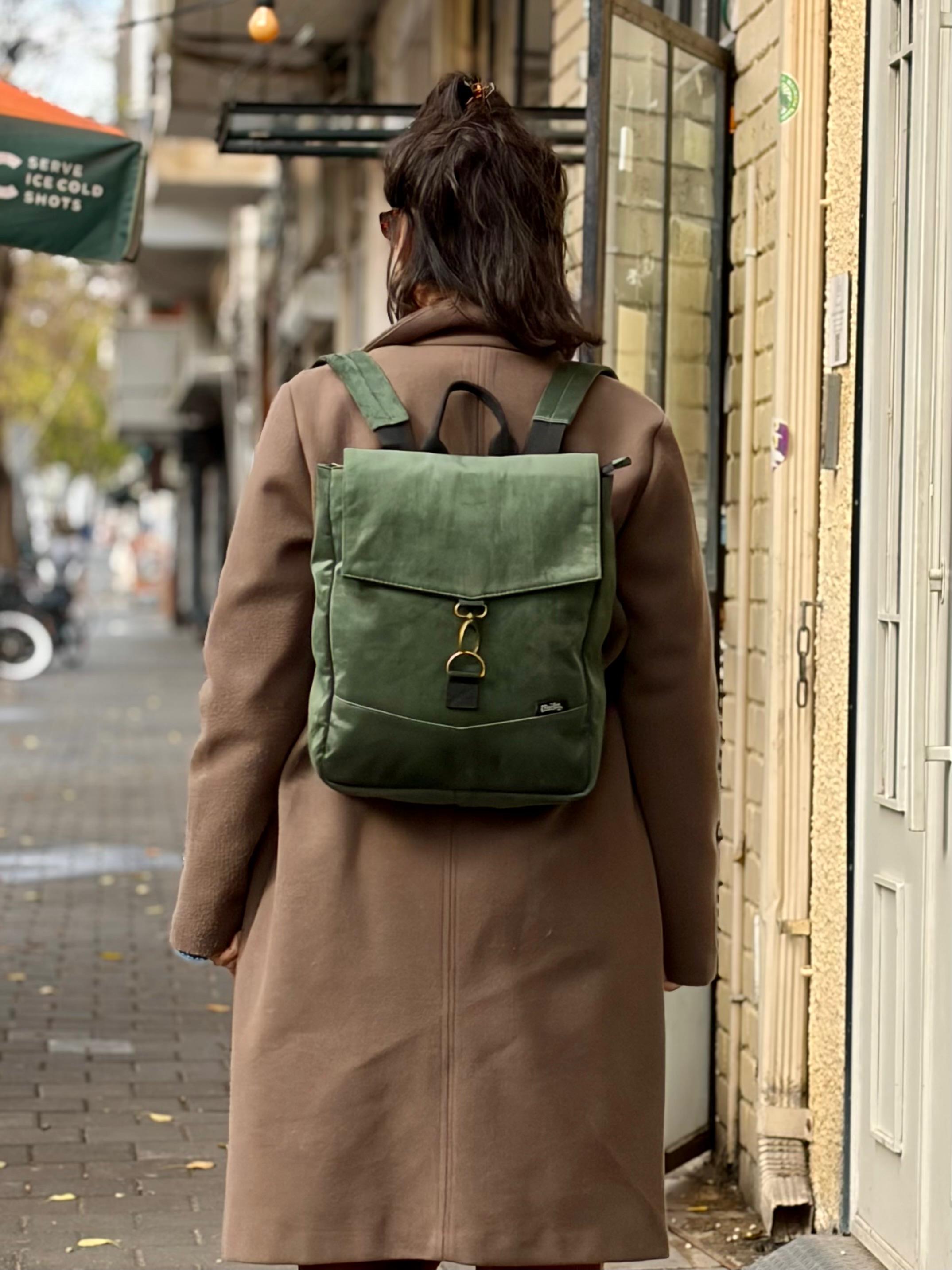 Bottle Green Velvet Mini Students Backpack