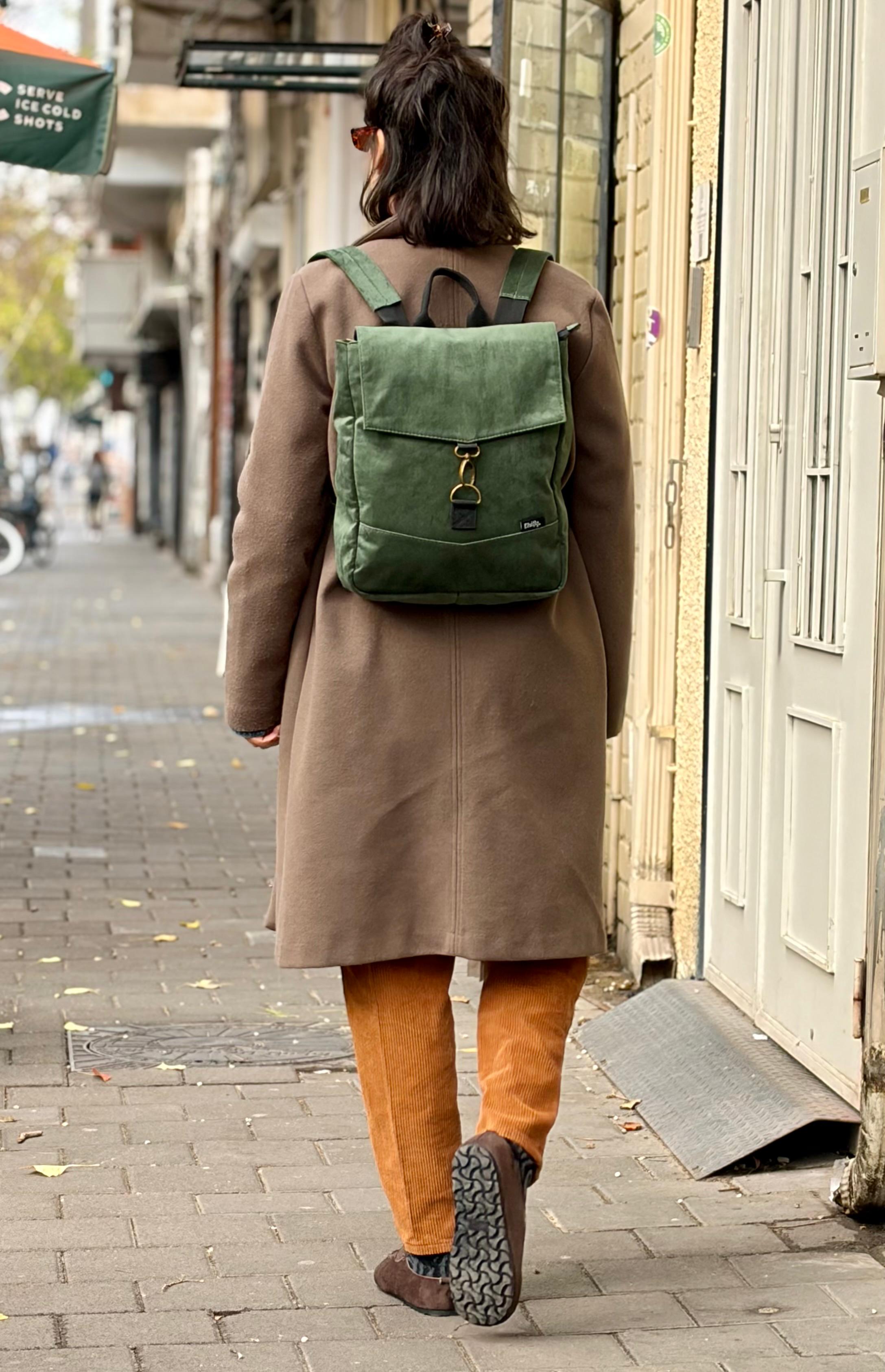 Bottle Green Velvet Mini Students Backpack