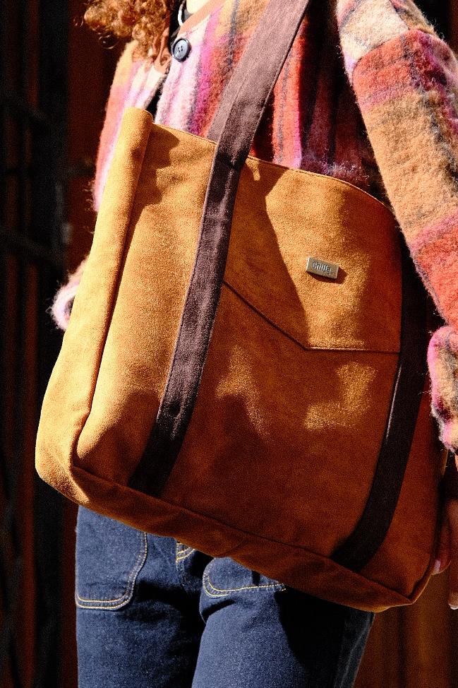 Ginger Suede-Like NOKO Large Side Bag with Brown Straps