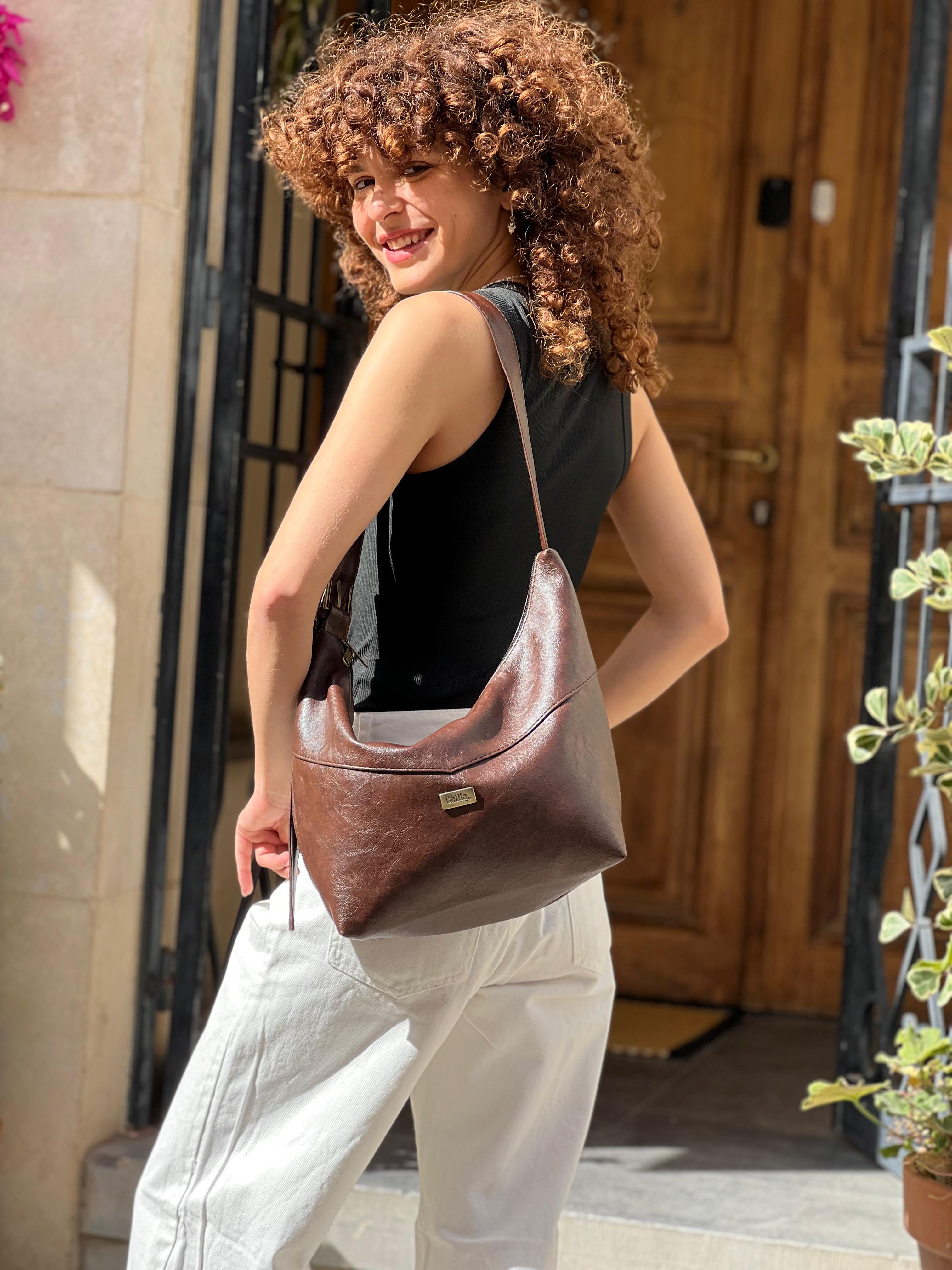 Luna Large Crossbody Bag – Retro Brown Vegan Leather
