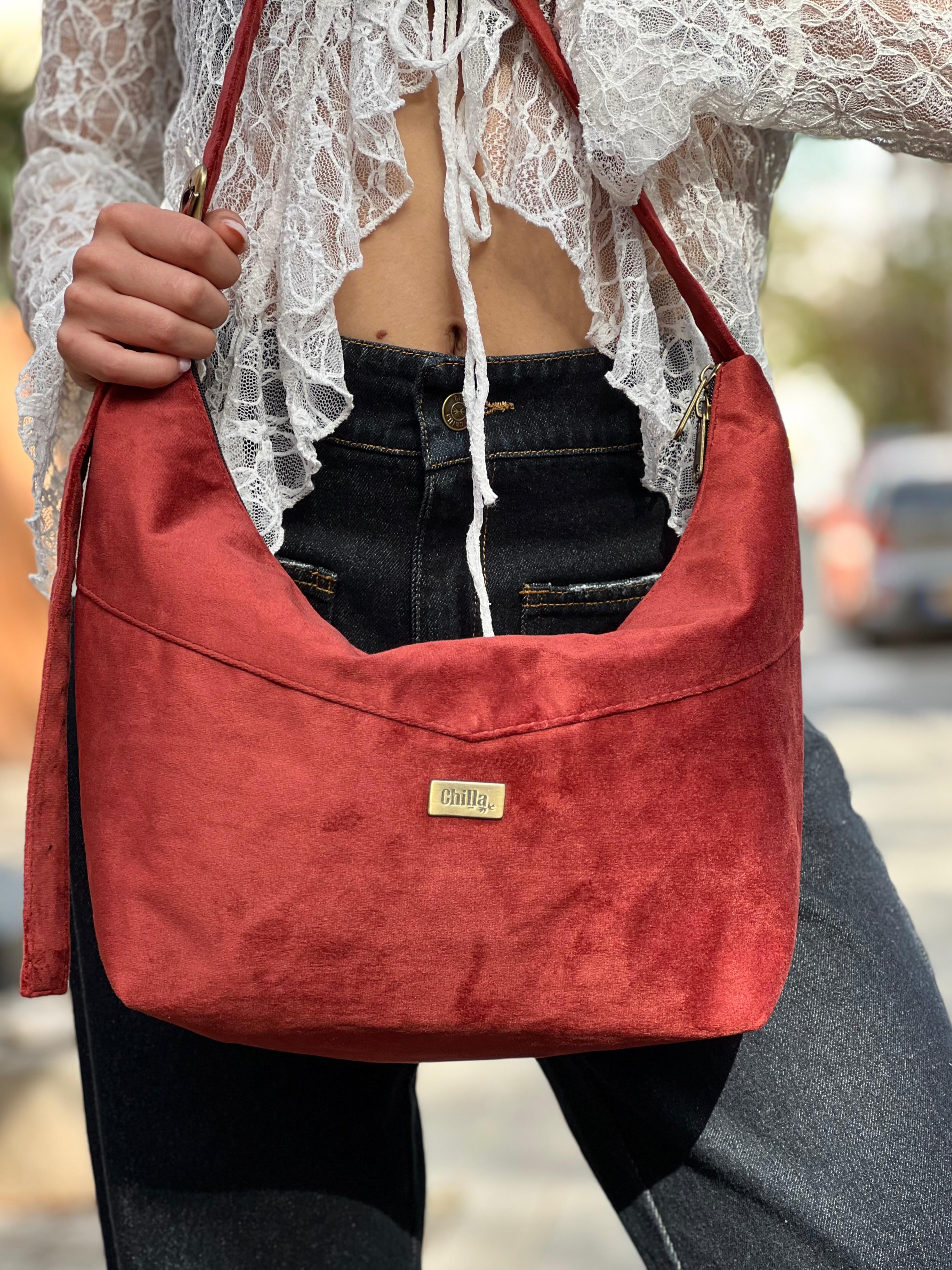Luna Large Crossbody Bag – Red Vegan Suede