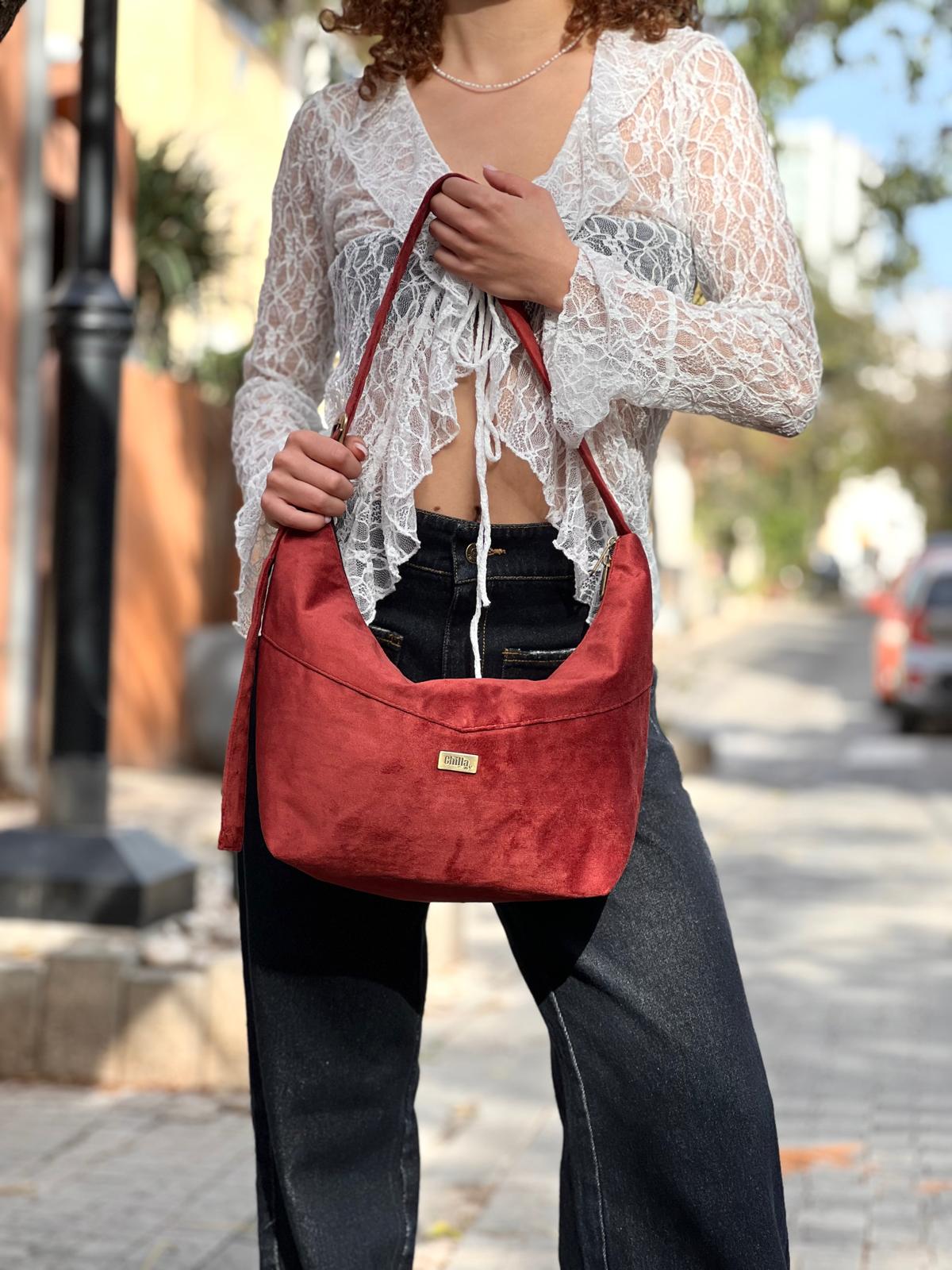 Luna Large Crossbody Bag – Red Vegan Suede