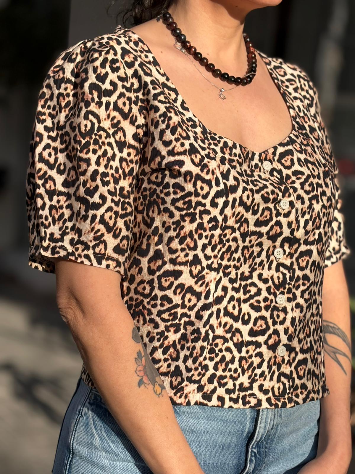 Leopard Linen Elizabeth Button-Up Shirt