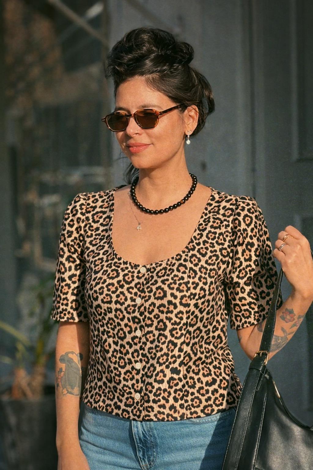 Leopard Linen Elizabeth Button-Up Shirt