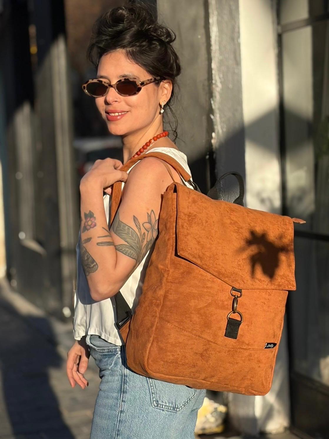 Deep Caramel Suede-Like Large Students Backpack