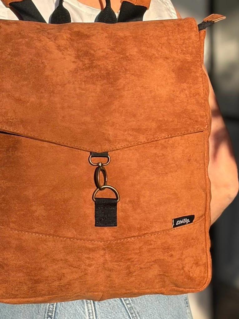 Deep Caramel Suede-Like Large Students Backpack