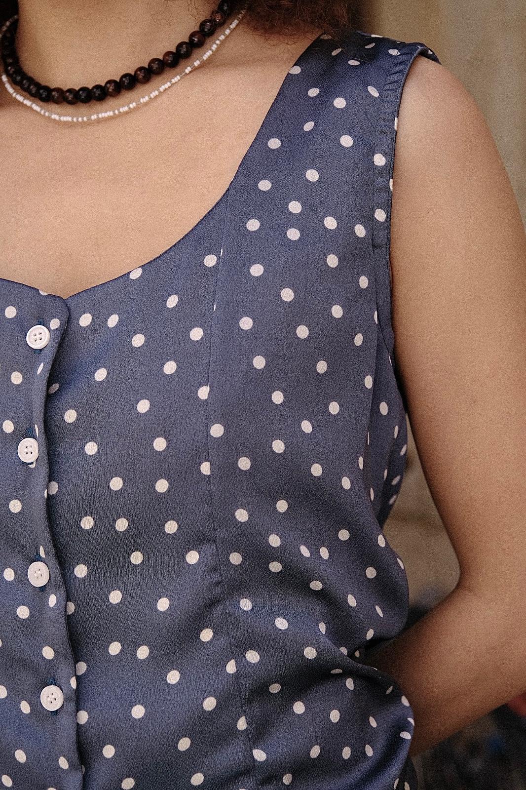Aviv Button-Up Top – Turquoise White Dots
