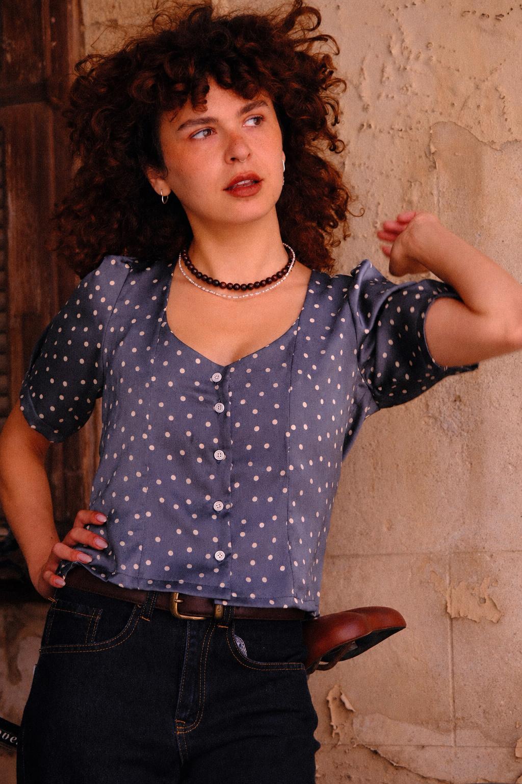 Turquoise Dotted Elizabeth Button-Up Shirt