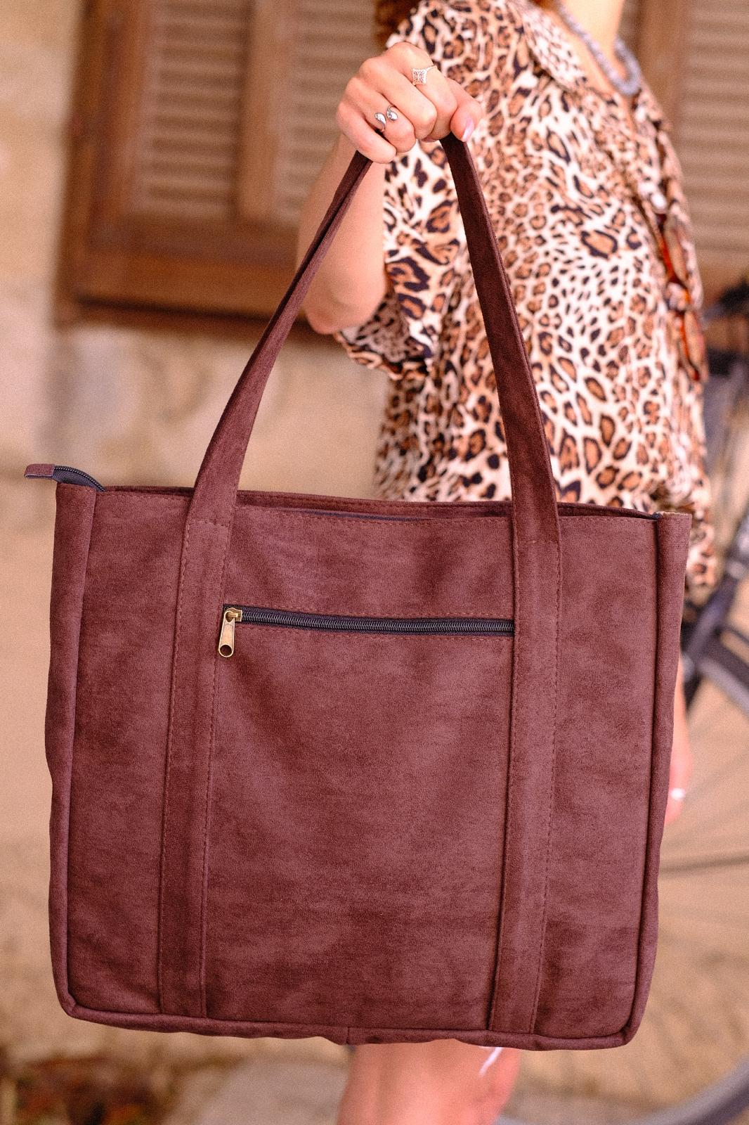 Dark Brown Suede-Like NOKO Large Side Bag