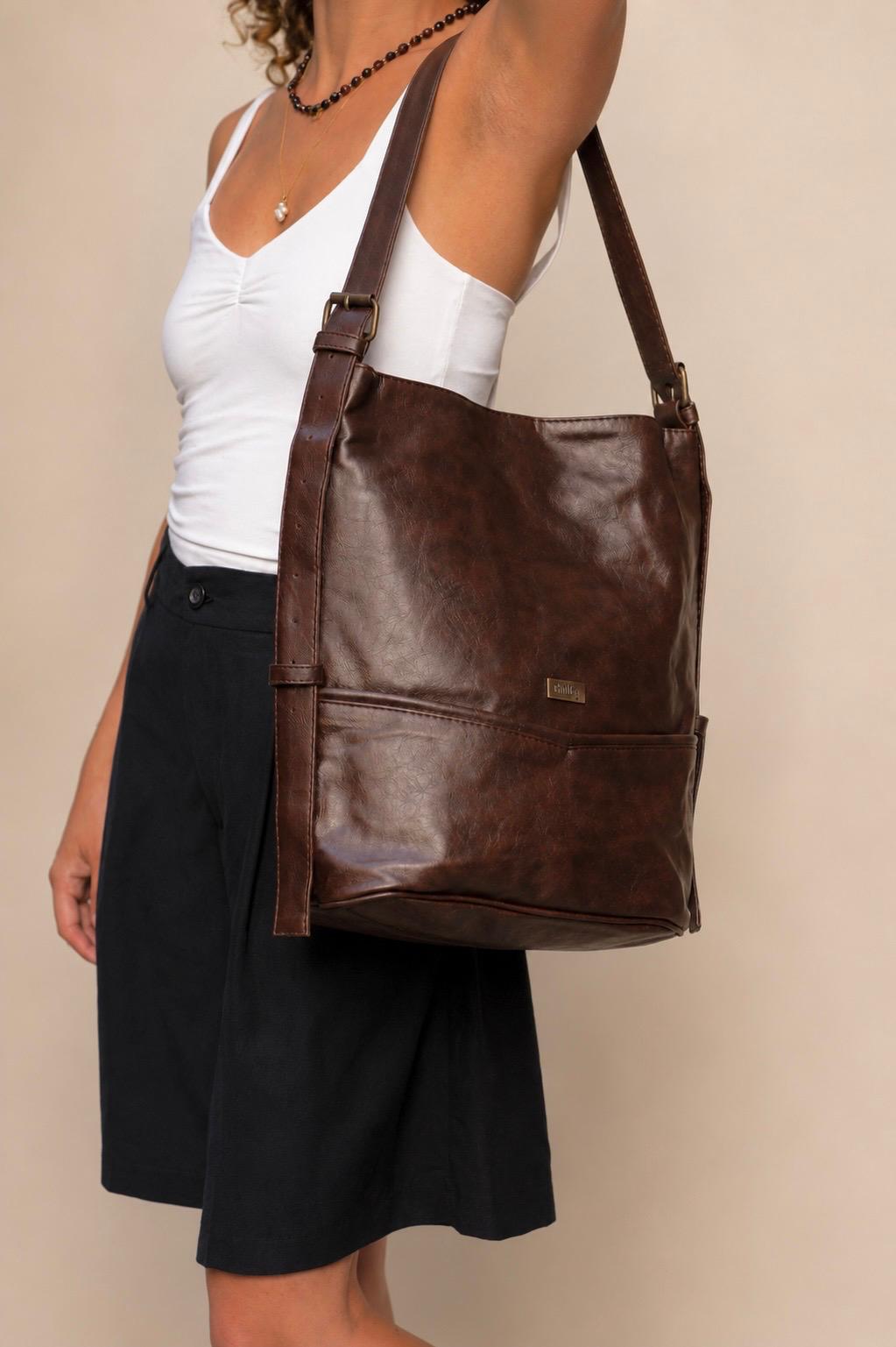 Retro Brown Large Bucket Side Bag