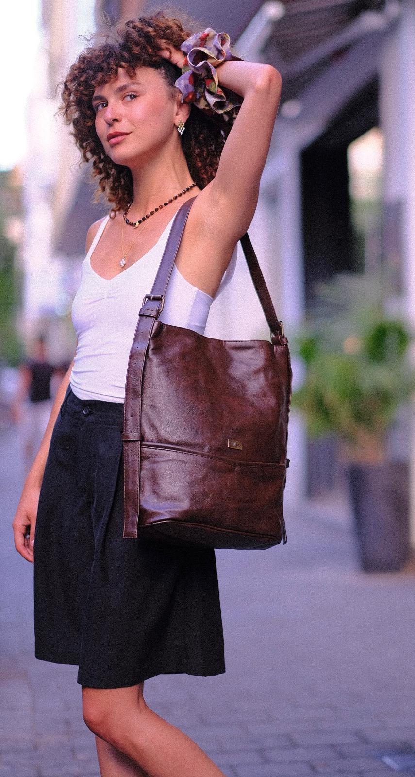 Retro Brown Large Bucket Side Bag