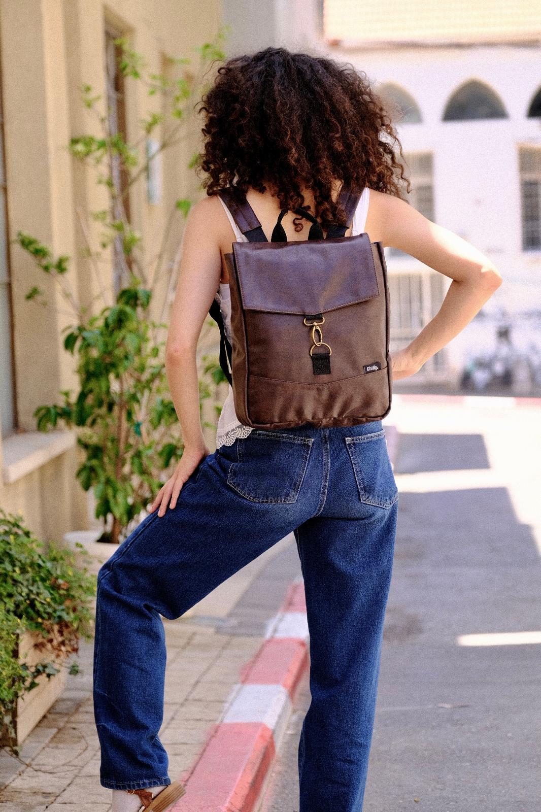 Brown Leather-Like Mini Students Backpack