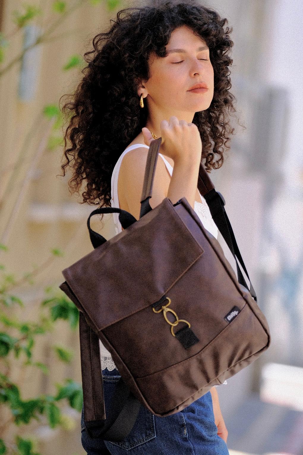 Brown Leather-Like Mini Students Backpack