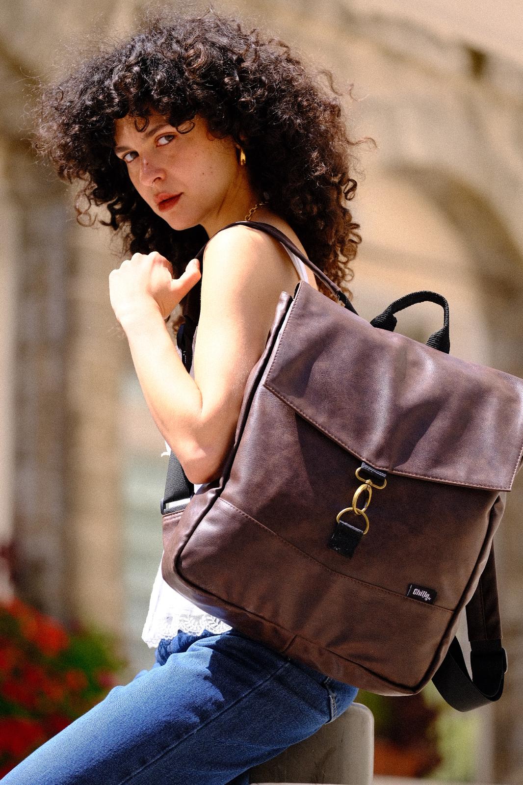 Large retro brown student backpack