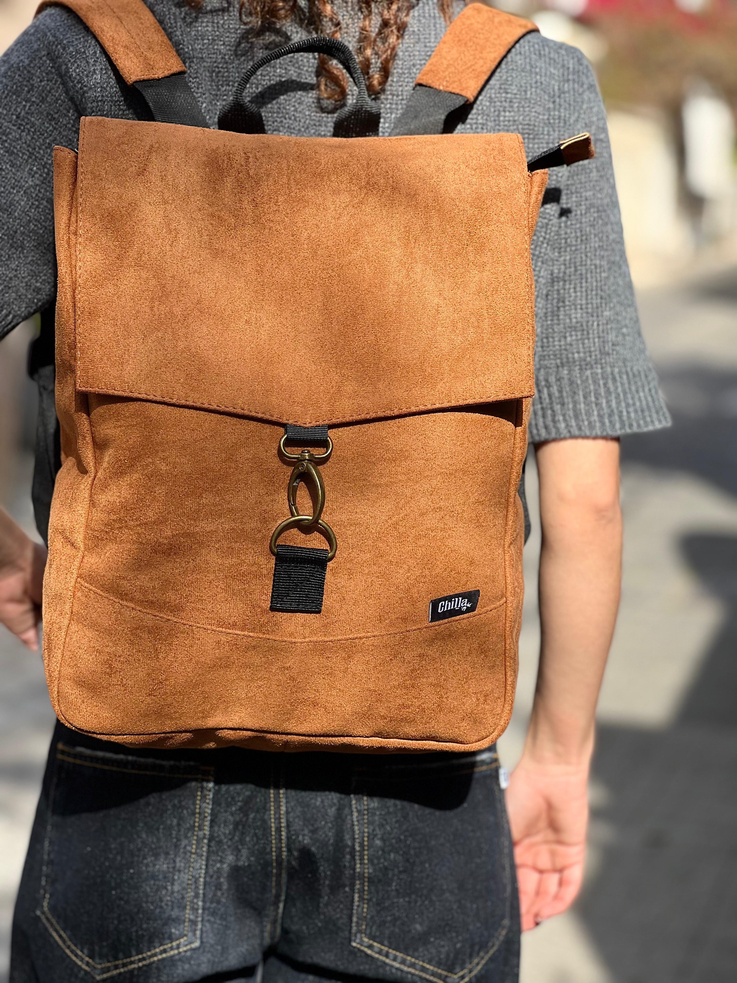 Mustard Suede-Like Medium Students Backpack