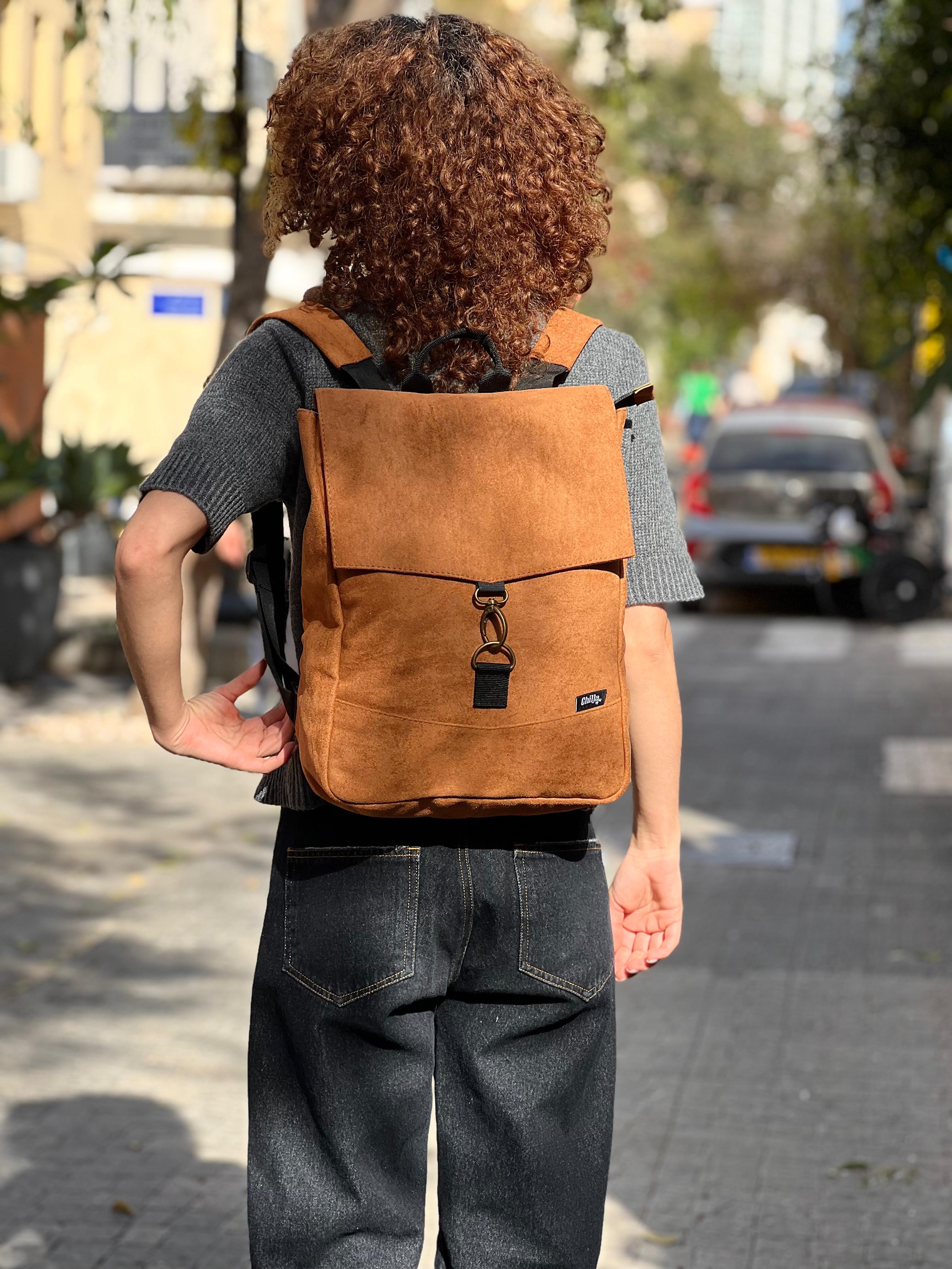 Mustard Suede-Like Medium Students Backpack
